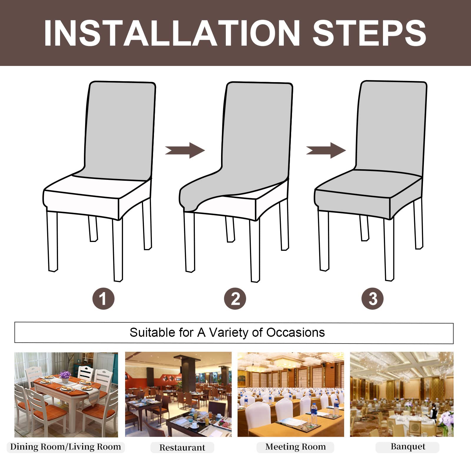 Waterproof Stretch Parsons Chair Slipcovers - 6 Pack Washable Dining Room Chair Covers with Floral Pattern, Beige | Kitchen & Dining Chair Protectors for Home, Restaurant & Outdoor Use