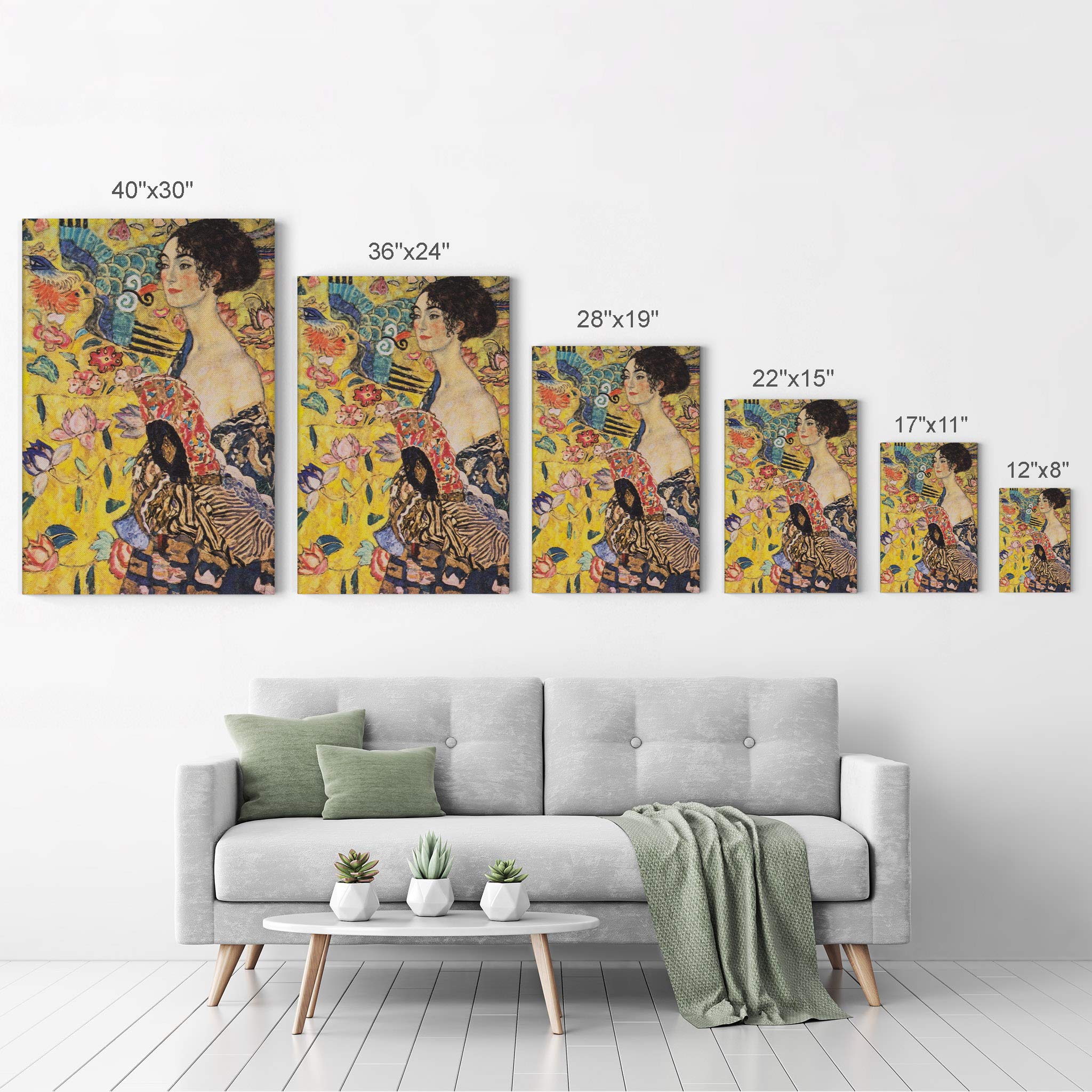 Gustav Klimt 3-Piece Canvas Wall Art Set - The Kiss, Judith with Head of Holofernes & Lady with Fan - Famous Oil Painting Reproduction - Modern Home Decor - Ready to Hang (22x15 Inches) - Made in USA - Perfect for Living Room, Bedroom & Office Decor