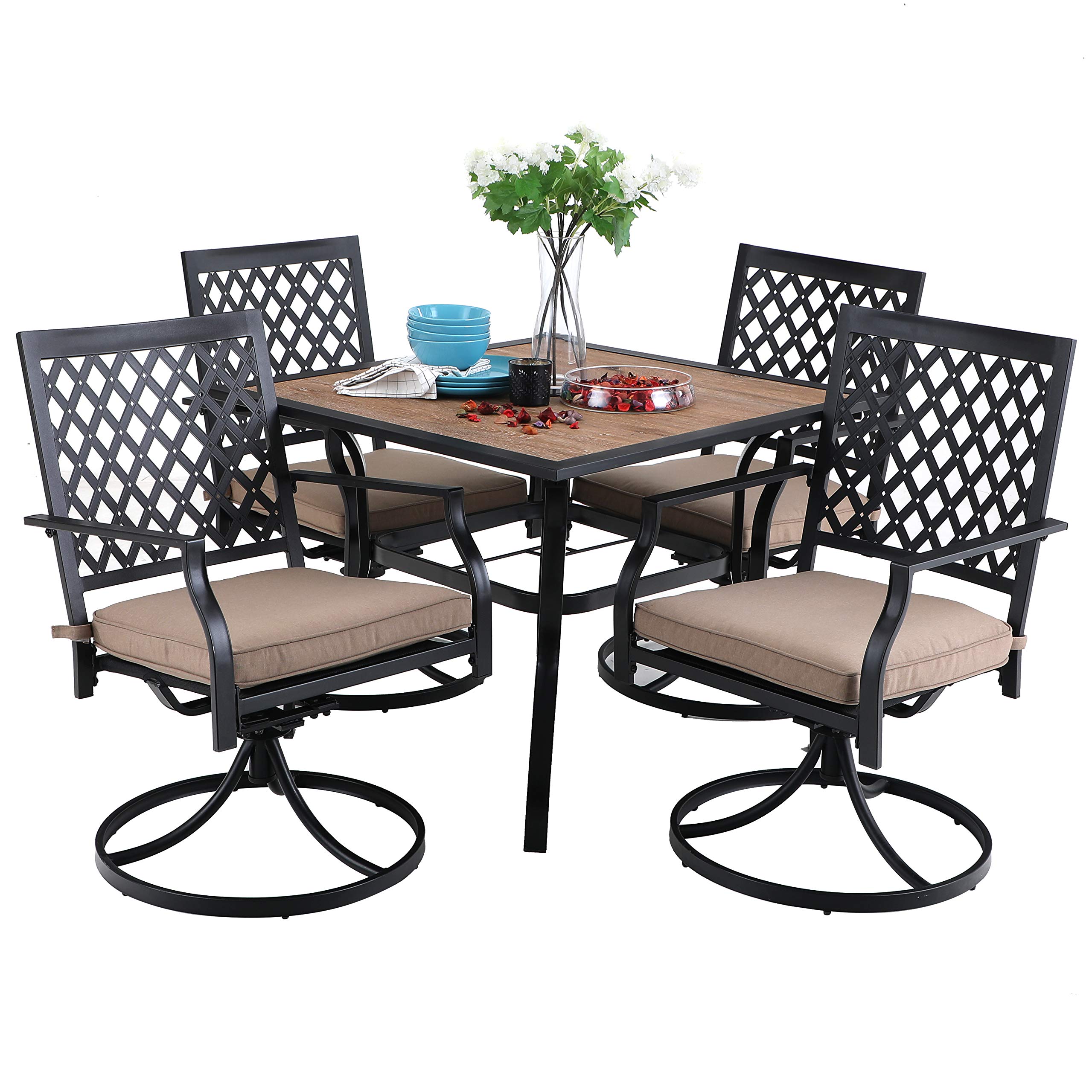 PHI VILLA 5-Piece Outdoor Patio Dining Set with 4 Swivel Chairs & 37
