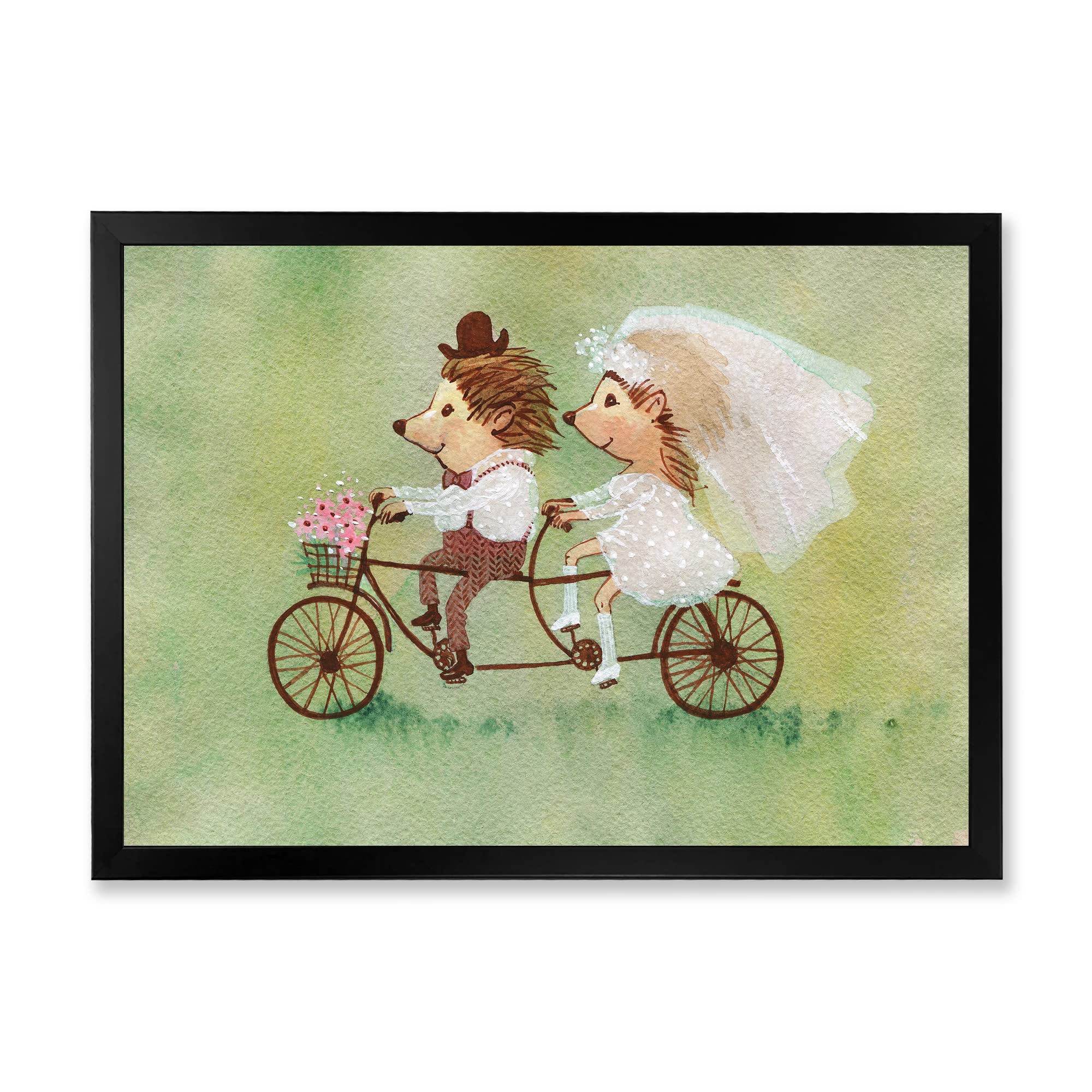 Hedgehog Couple Riding Bike - Traditional Framed Wall Art Decor for Living Room, Bedroom & Office