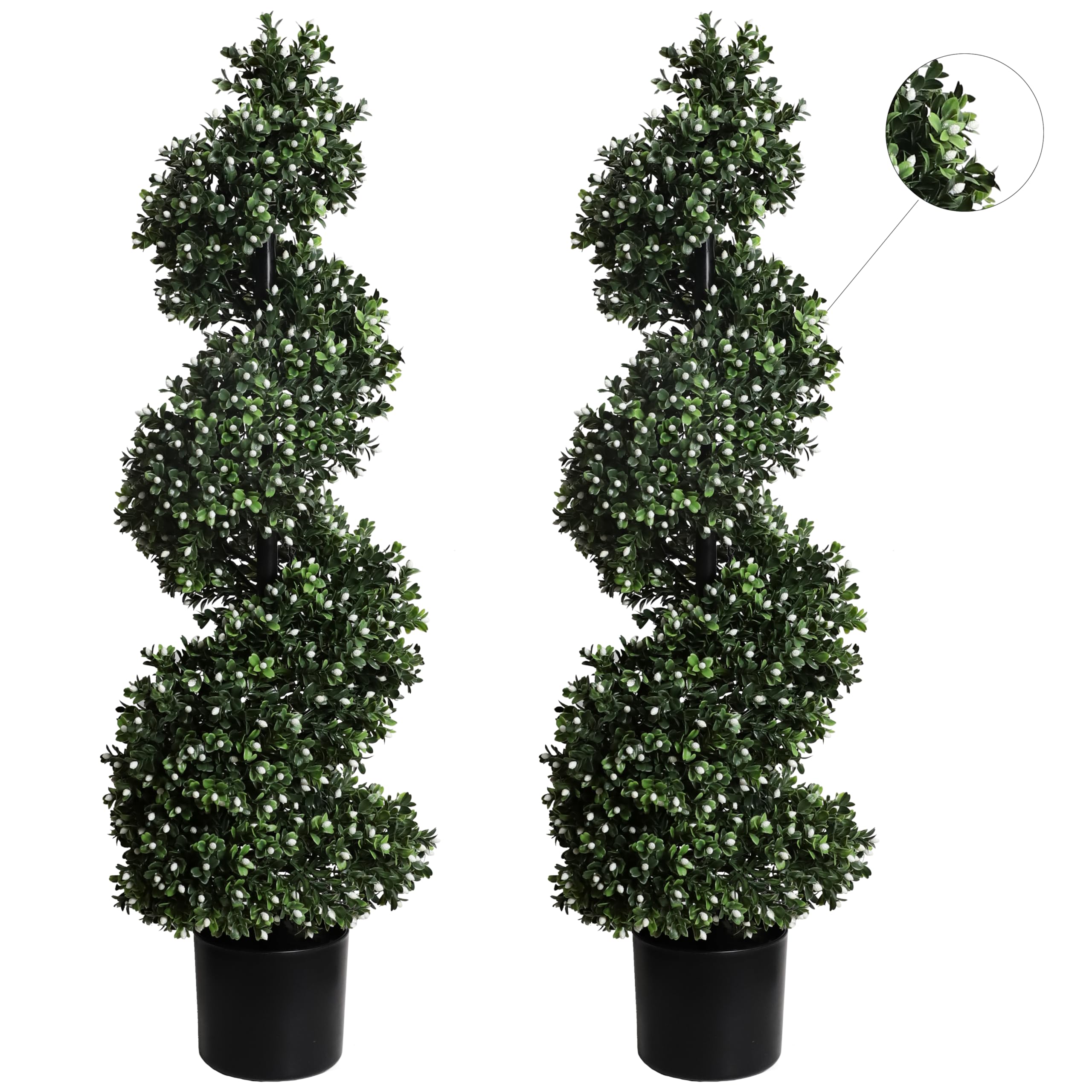35 Inch Artificial Boxwood Topiary Tree Spiral - Set of 2 Realistic Fake Plants in Plastic Pot for Indoor Outdoor Decor - Perfect for Patio, Garden, Entryway & Home Office Greenery