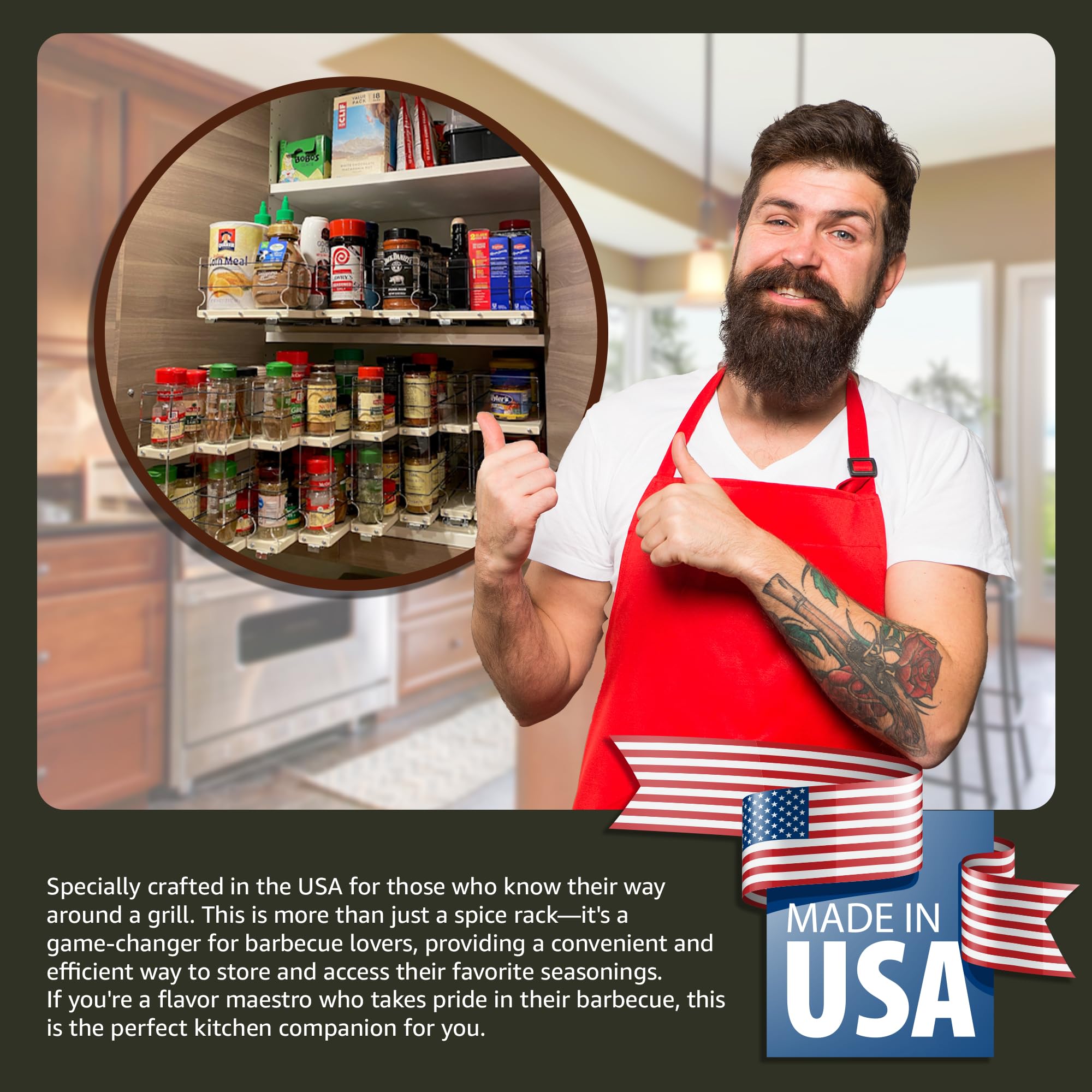 Vertical Spice Rack Organizer - Pull Out Drawer for Kitchen Cabinet Storage - Space Saving Spice Caddy - Made in USA (5.75