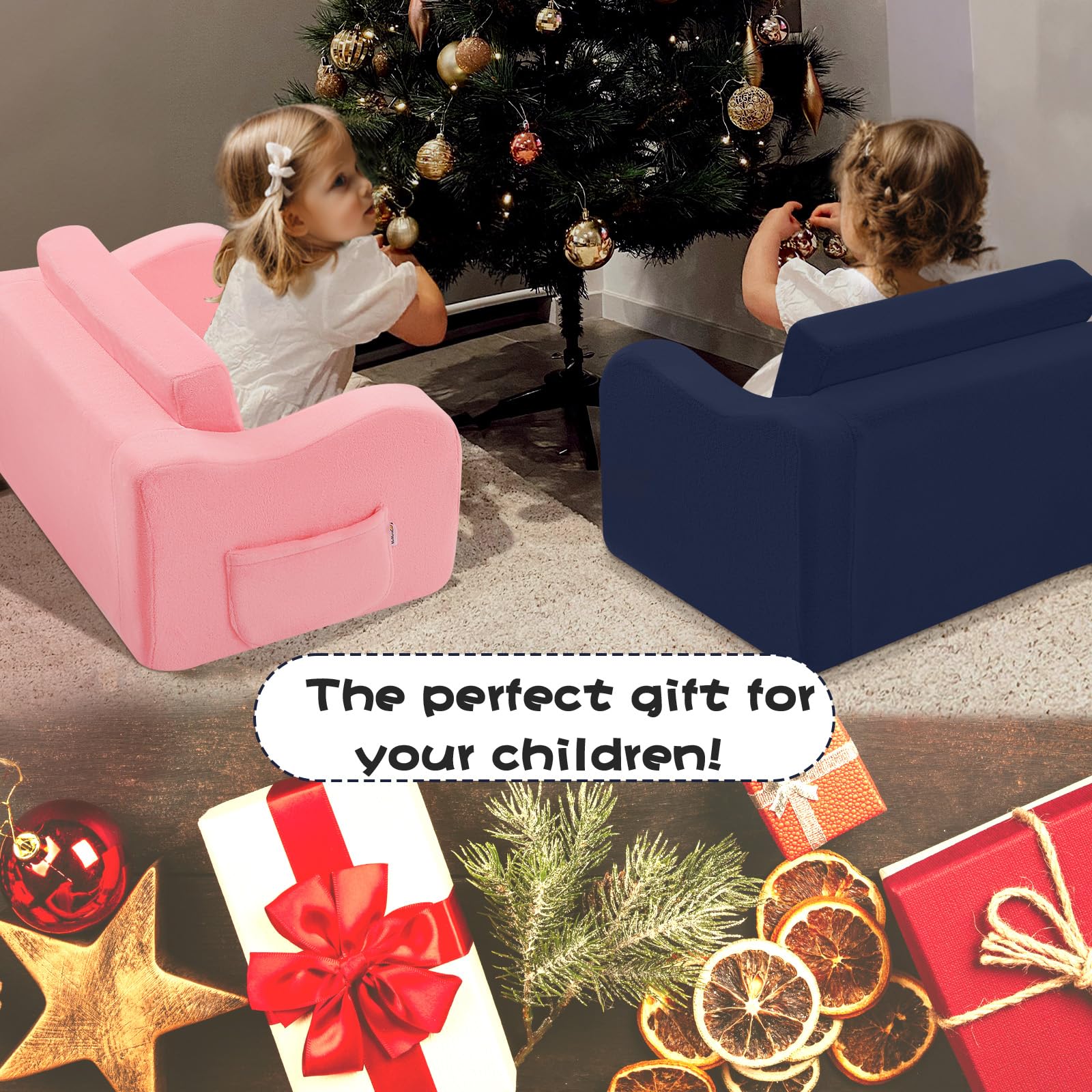MeMoreCool Fold Out Kids Couch - Convertible Toddler Chair to Sofa Bed, Navy Blue Baby Lounge Chair for Boys & Girls Ages 1-4 | Playroom, Nursery & Travel Friendly Comfortable Foldable Furniture