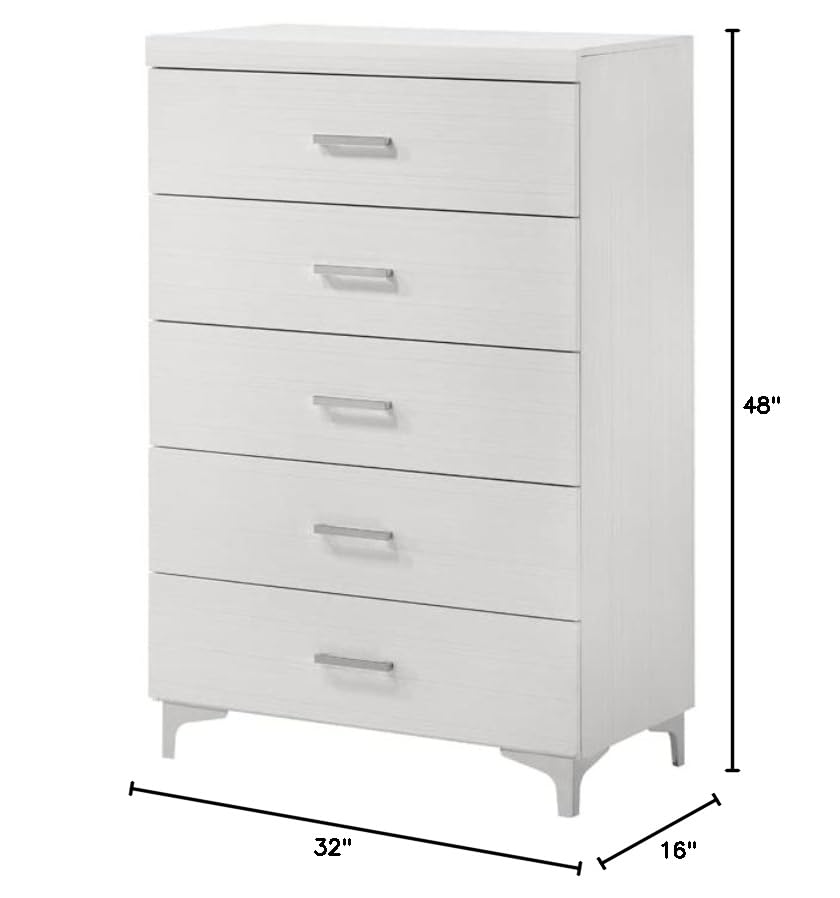 Acme Casilda 5-Drawer White Wooden Chest Dresser - Perfect for Bedroom Storage, Nursery Organization & Closet Space Saving