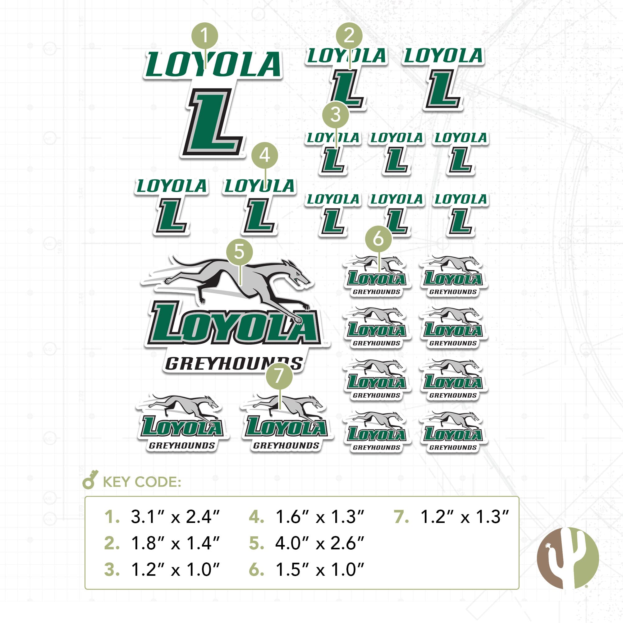 Loyola Maryland University Greyhound Sticker - Desert Cactus Vinyl Decals for Laptop, Water Bottle, Car & Scrapbook (13.43x10.94 Inch Sheet) - Perfect for College Pride, School Spirit & DIY Crafts