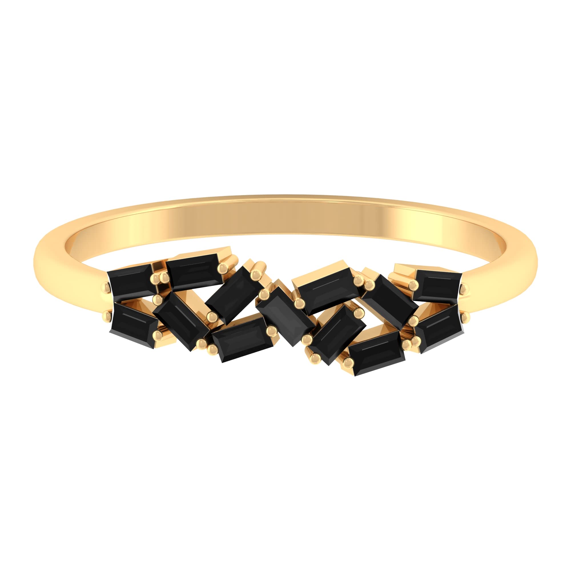 1/4 CT Natural Black Spinel Ring - 14K Solid Gold Minimalist Cluster Promise Ring for Women | August Birthstone Jewelry for Everyday Wear & Special Occasions