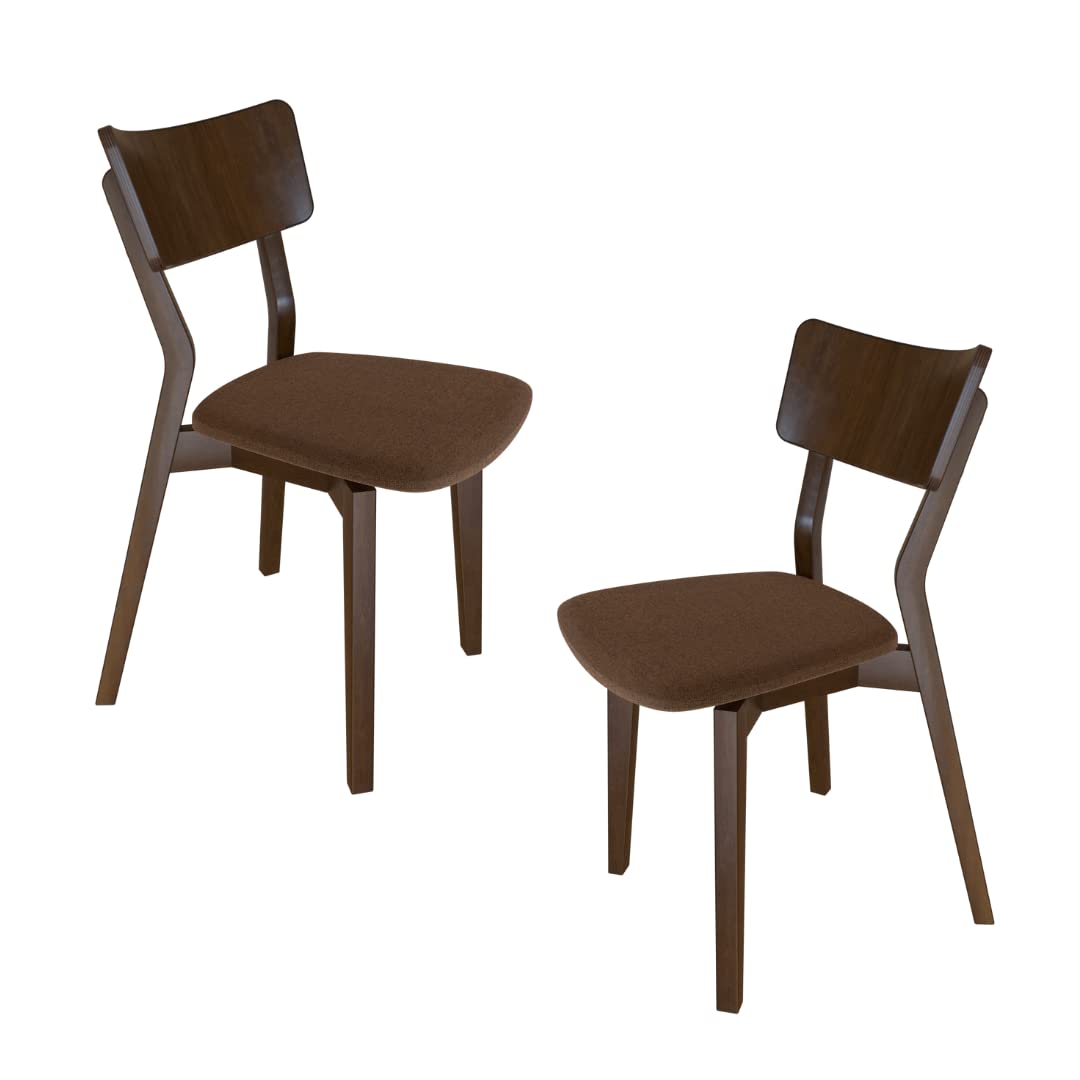 DAIVA CASA Modern Dining Chairs Set of 2 - Wooden Upholstered Accent Chairs with Solid Back - Brown or White Contemporary Dining Room Chairs for Kitchen, Living Room & Small Spaces - Comfortable Seating for Home Decor & Entertaining