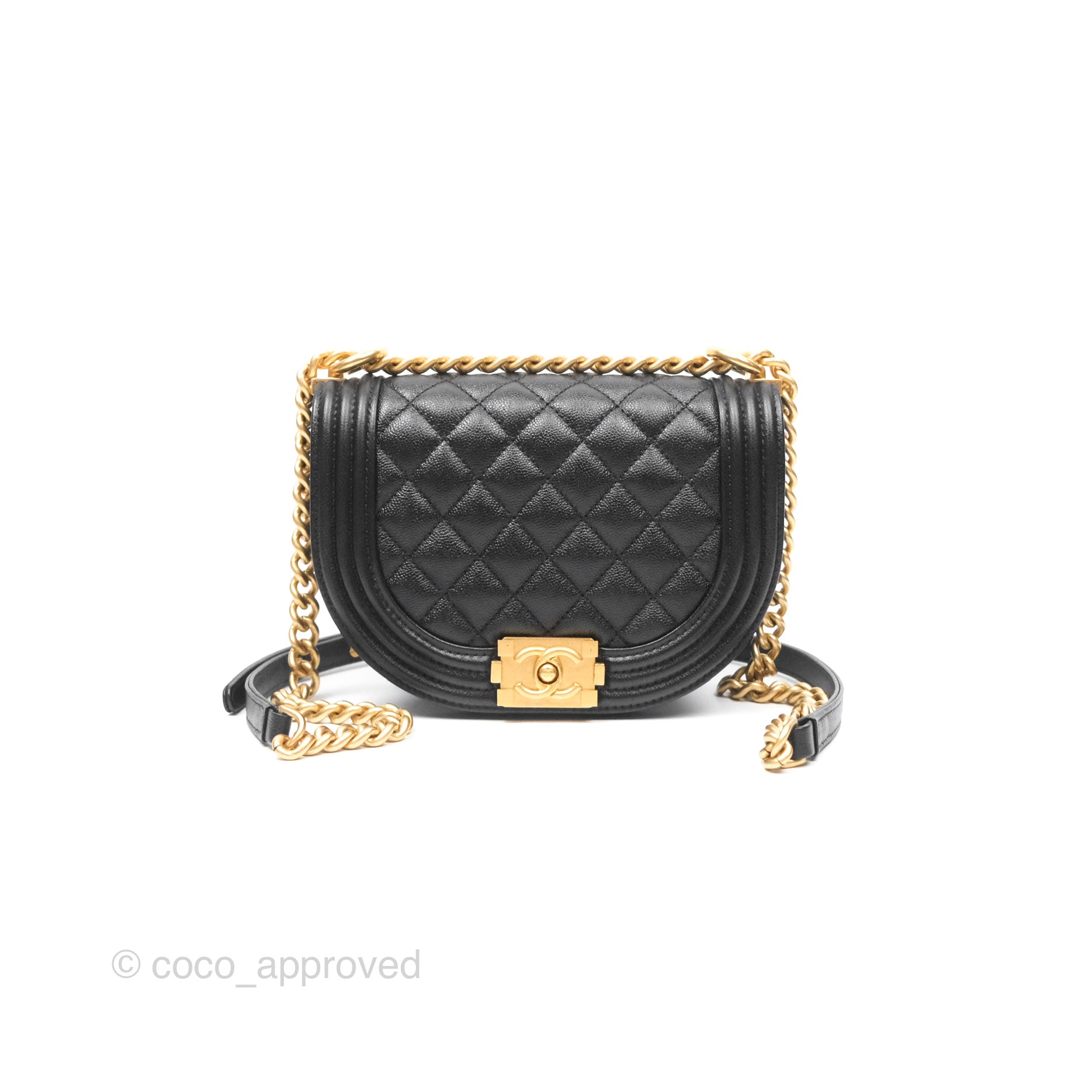 Chanel Boy Messenger Bag Black Caviar Leather with Aged Gold Hardware - Luxury Crossbody Bag for Women, Perfect for Work, Travel and Everyday Use
