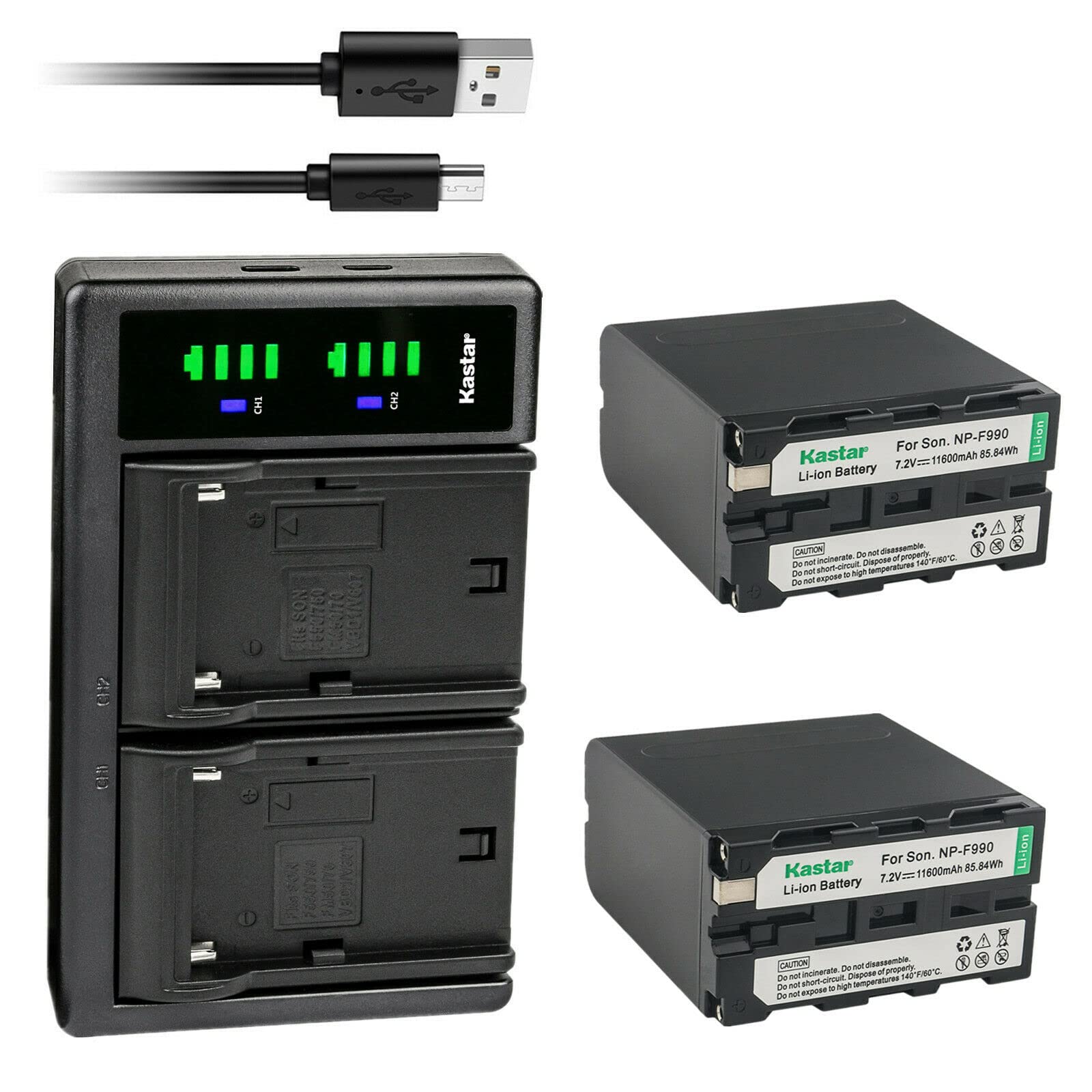 Kastar NP-F990 Battery 2-Pack with LTD2 USB Charger - Compatible with Sony HDV-Z1, HVL-20DW, HVL-LBPA & More Camcorders - Perfect for Professional Videography, Travel Vlogging & Outdoor Shooting