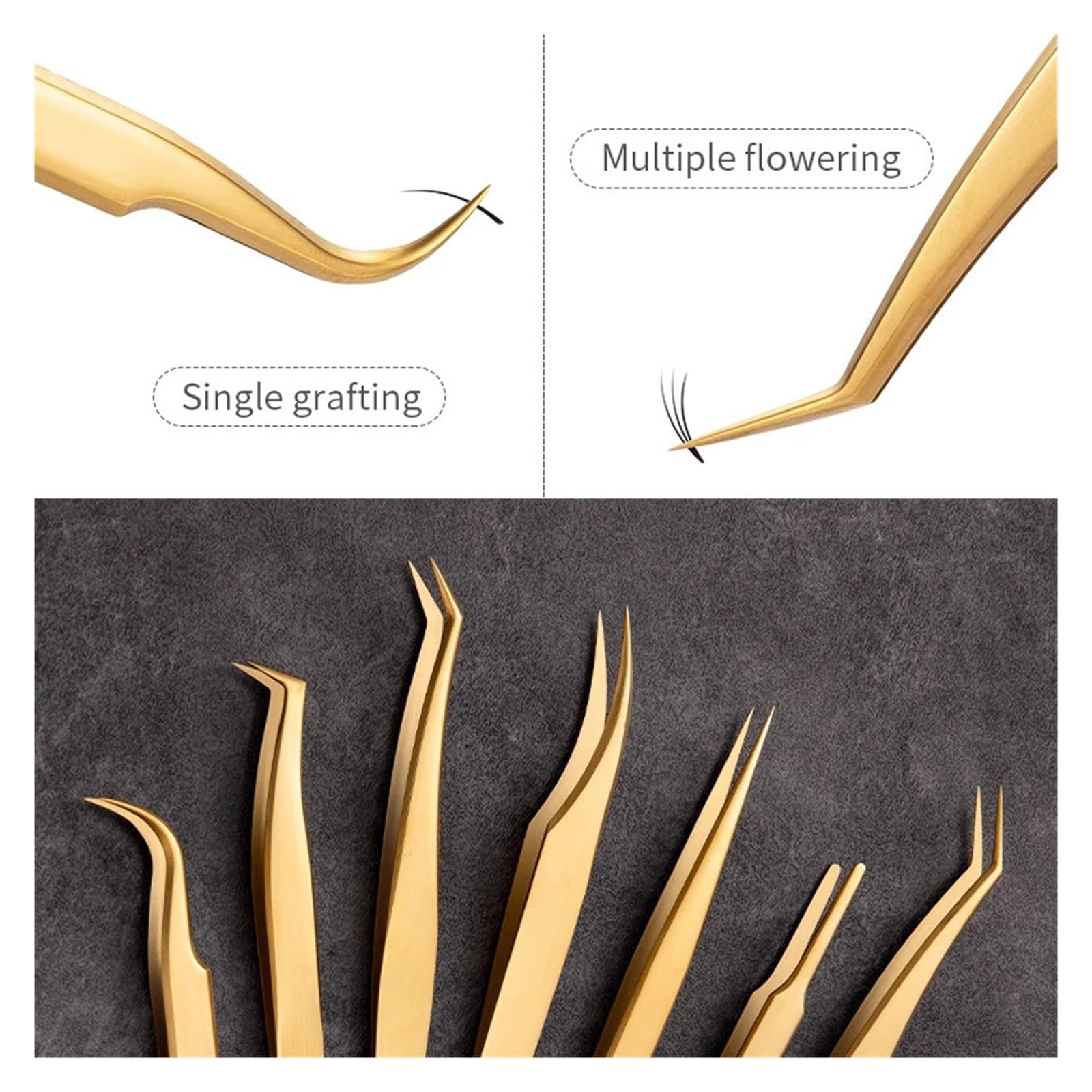 Professional Gold Stainless Steel Eyelash Tweezers for False Eyelash Extensions, Lash Fanning, Eyebrow Shaping & Nail Art - Perfect for Salon, Home Makeup & Professional Beauty Kits