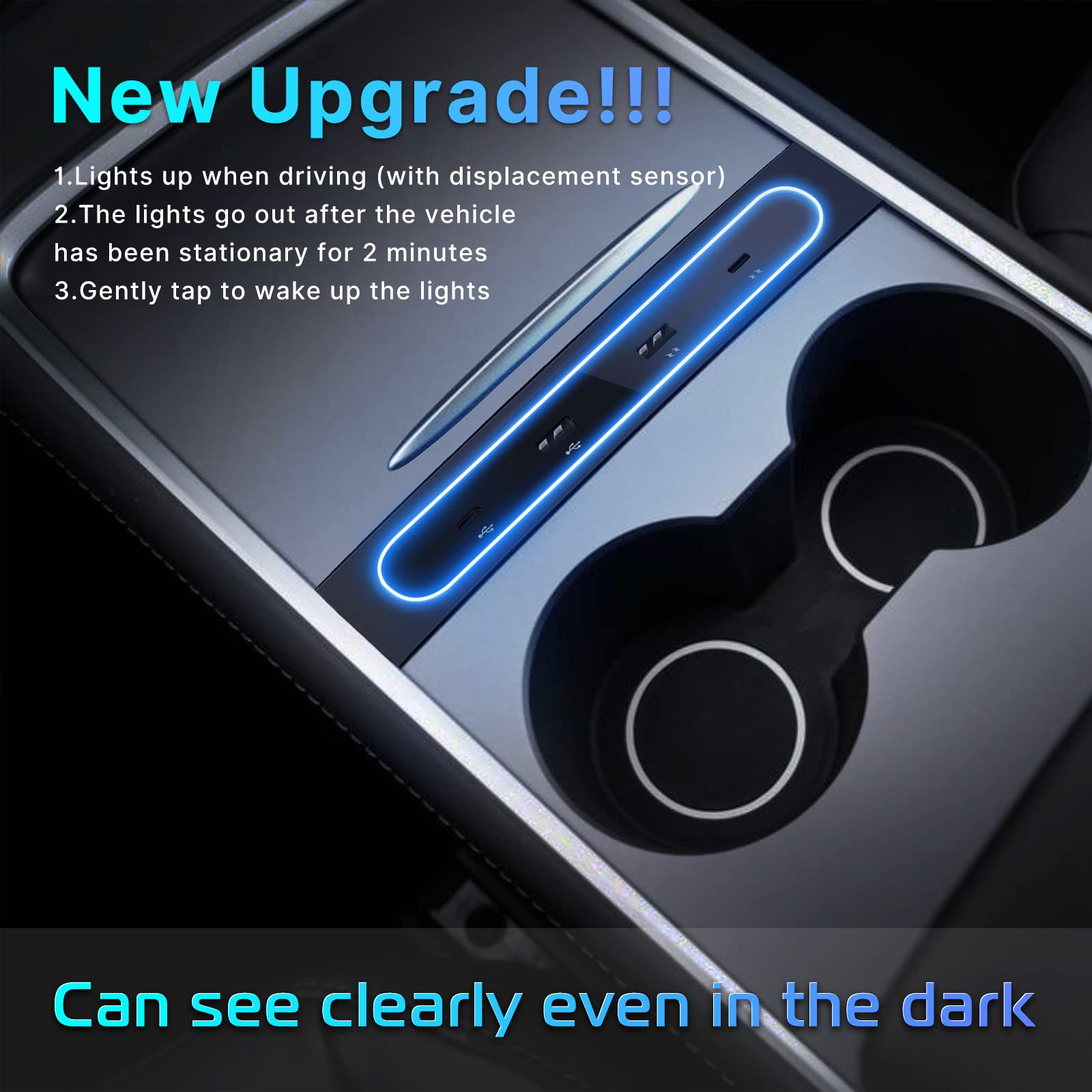 Tesla Model 3/Y USB Charger Hub - Multi Port Car Adapter with Blue LED | Perfect Fit for Center Console | Fast Phone Charging on Road Trips