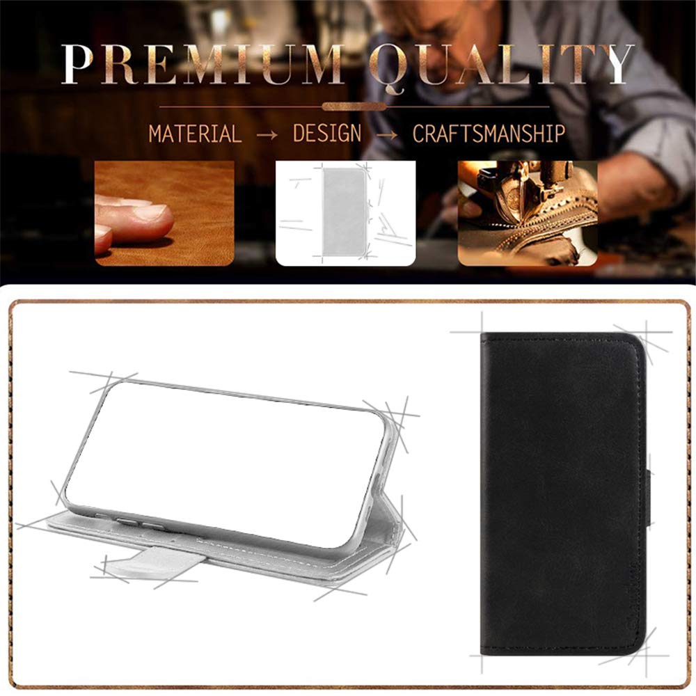 Premium Leather Wallet Case for LG K10 (2016) - Magnetic Flip Cover with Cash & Card Slots & Soft TPU Back - Perfect for Daily Use, Travel & Business (Black)