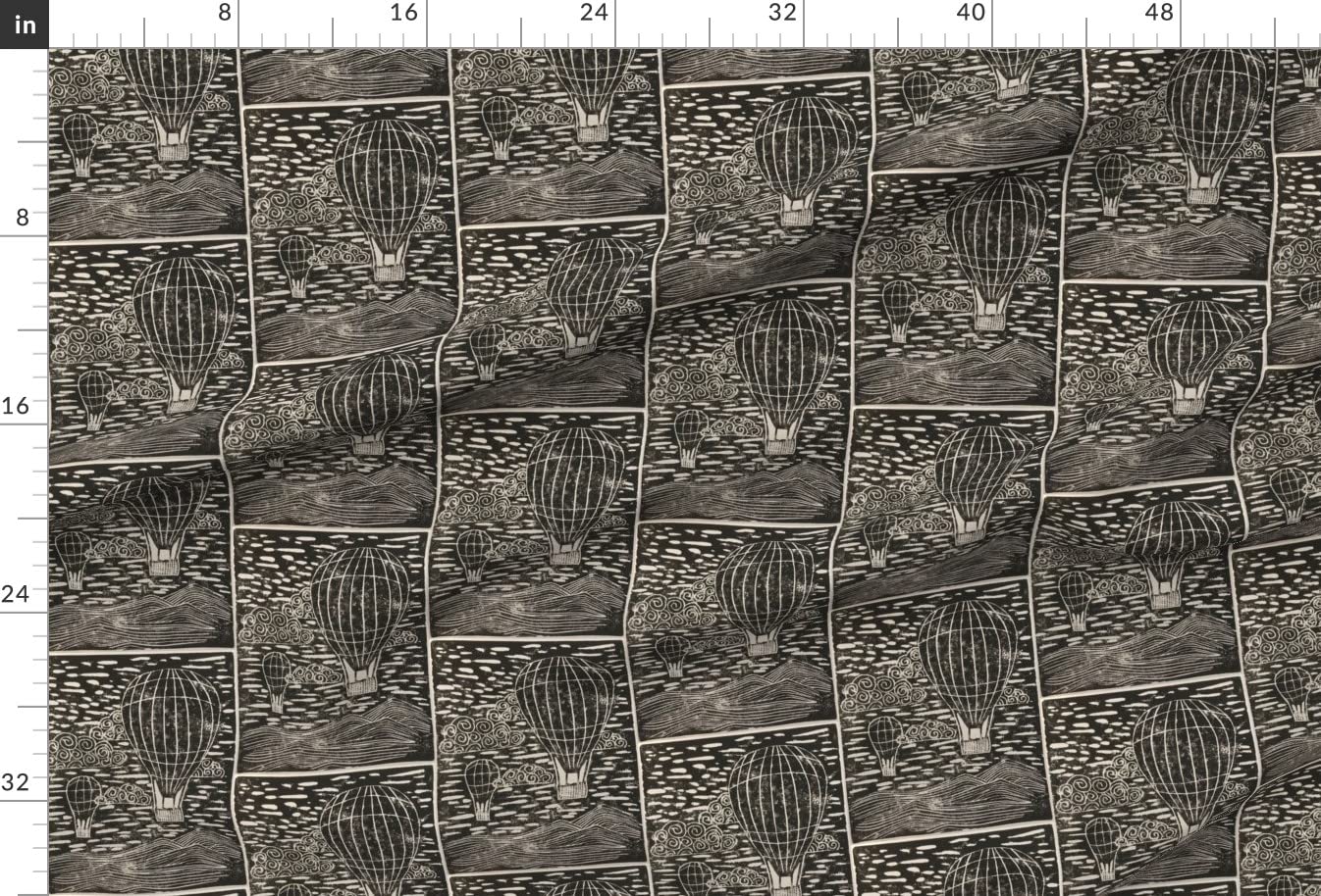 Monochrome Hot Air Balloon Printed Upholstery Velvet Fabric by The Yard - Premium Home Decor & Apparel Material for Curtains, Sofas & DIY Crafts