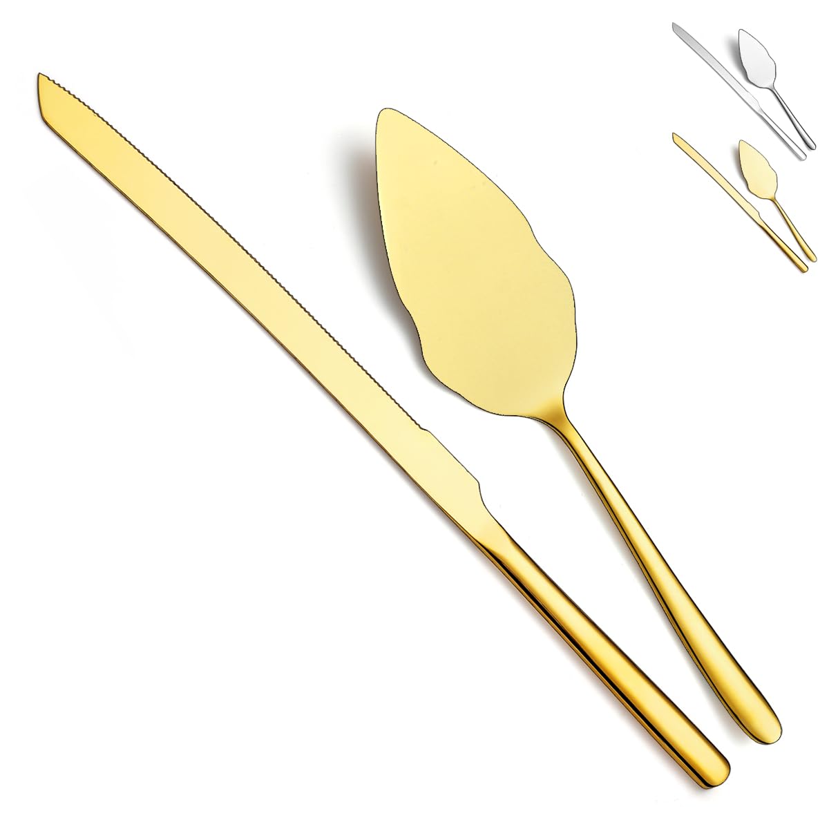 Gold Wedding Cake Knife and Server Set - Stainless Steel Cake Cutting Set for Wedding Ceremonies, Anniversaries & Parties - Elegant Cake Cutter & Server with Dishwasher Safe Shiny Gold Finish - Perfect for Wedding Cakes, Birthday Parties & Special Celebrations