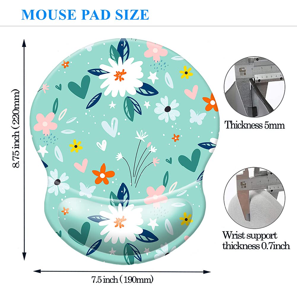 Ergonomic Wrist Mouse Pad with Comfortable Wrist Rest Support - Smooth Cloth Gaming Mouse Pad for Computer, Laptop, Office & Home Use - Perfect for Long Work Hours and Intense Gaming Sessions (Pretty Flowers Design)