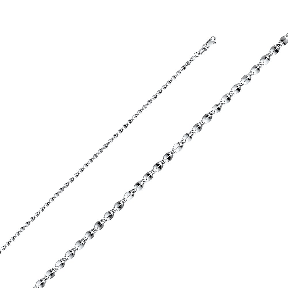 14K White Gold Hollow Curve Mirror Chain Necklace with Lobster Claw Clasp - Elegant Jewelry for Women | Perfect for Parties, Weddings & Everyday Wear | Jewels By Lux
