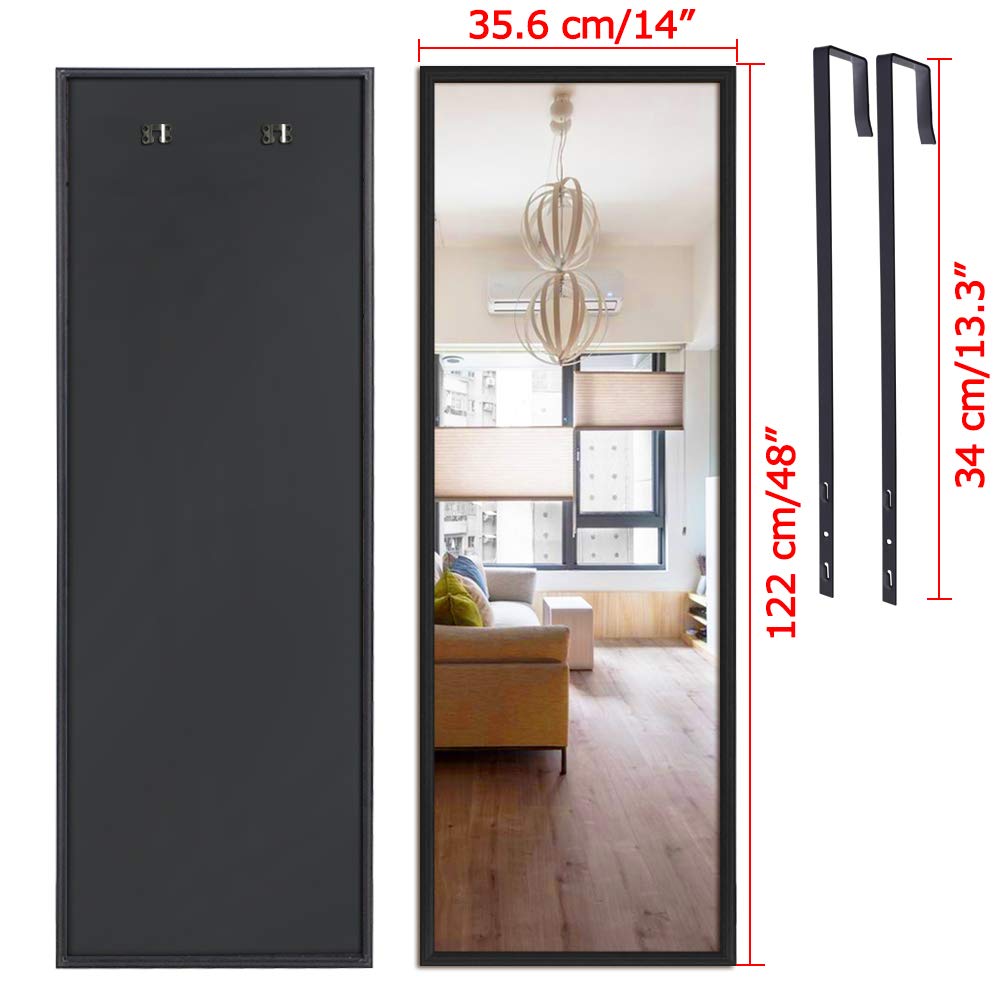 Edenseelake 2 Pack Full Length Wall Mirror - 14x48 Inch Over Door Mirror for Bedroom & Living Room - Black - Perfect for Home Decor, Outfit Checks & Space Enhancement