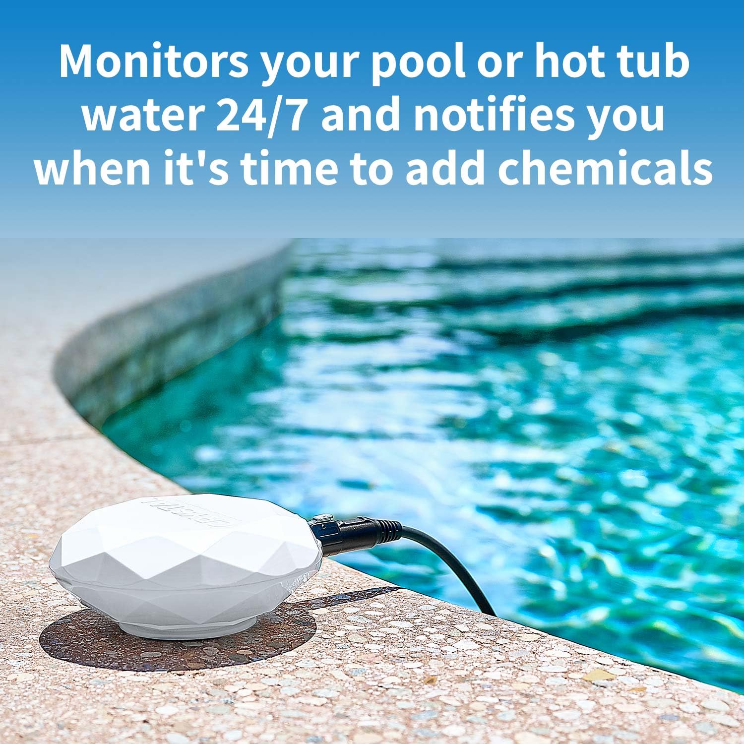 **Smart Pool Water Monitor - Digital Chlorine & Bromine Tester for Pools, Hot Tubs, Swim Spas | 24/7 Continuous Testing, App Alerts & Custom Chemical Dosing (2024 Model) | Perfect for Home, Vacation Rentals & Commercial Spas**