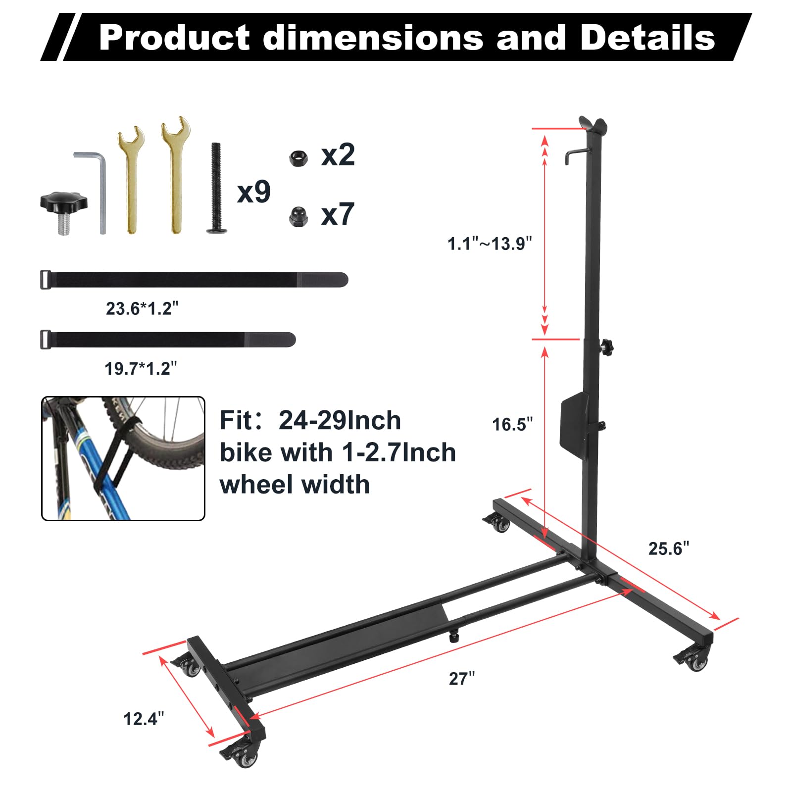 Vertical Bike Stand for Garage & Home Storage - Adjustable Height Upright Bike Rack for MTB, Hybrid & Road Bikes (Fits 29