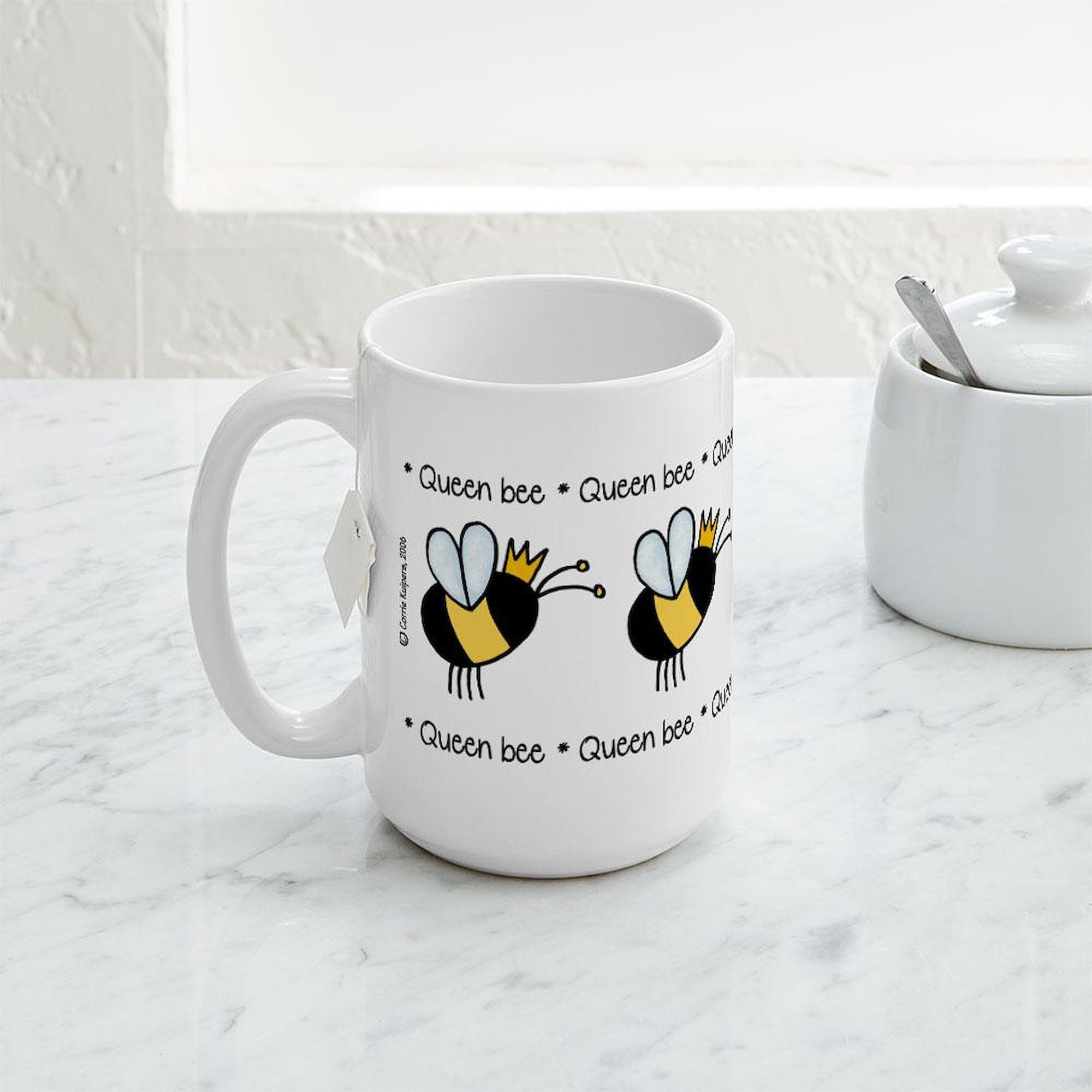 Queen Bee Large Coffee Mug - 15 oz. White Ceramic Cup for Tea & Hot Drinks - Perfect for Office, Home & Gifts