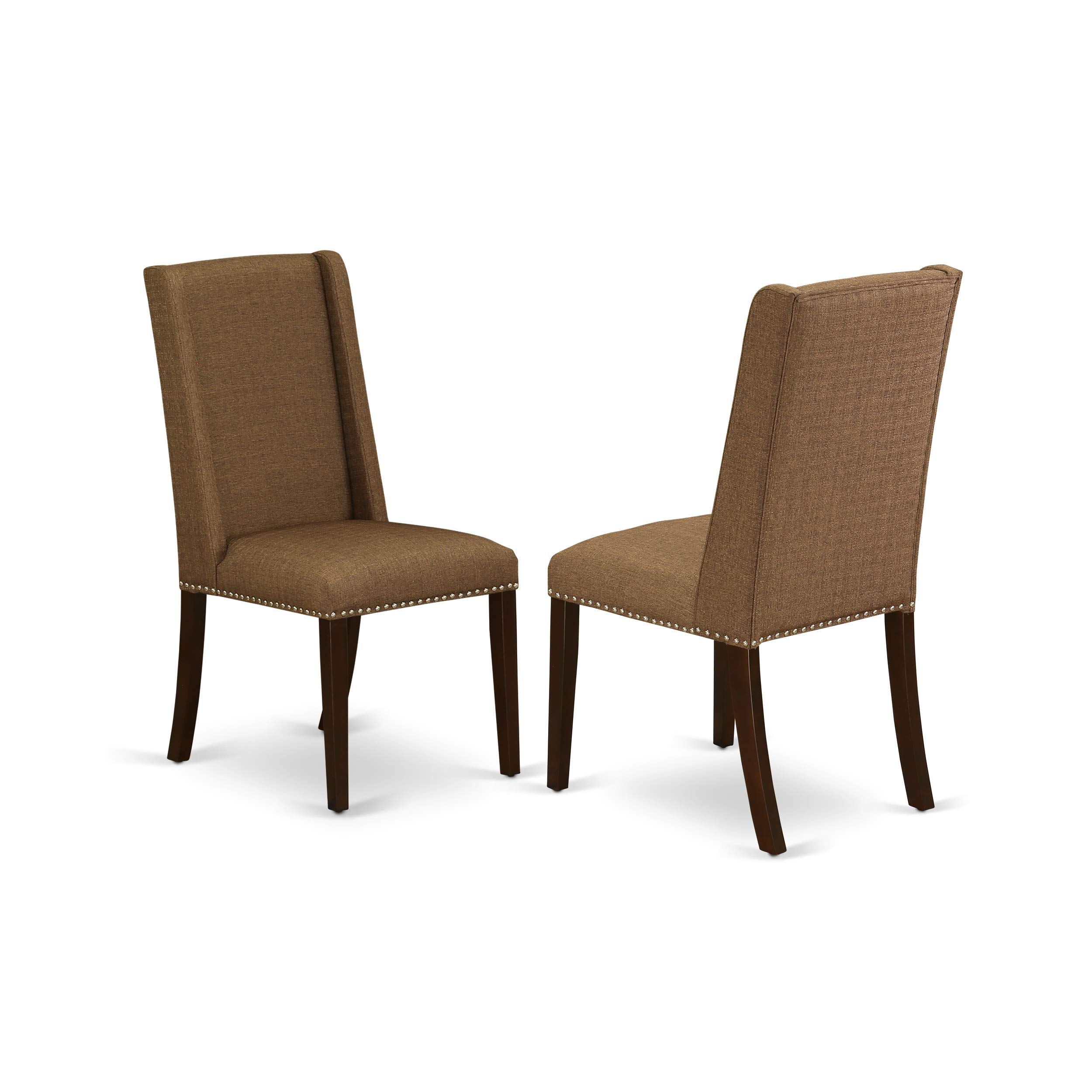 East West Furniture ESFL3-MAH-18 3-Piece Round Dining Table Set with Pedestal Base & 2 Brown Linen Upholstered Chairs, 30x30 Inch, Mahogany Finish - Perfect for Small Spaces, Breakfast Nooks & Cozy Apartments