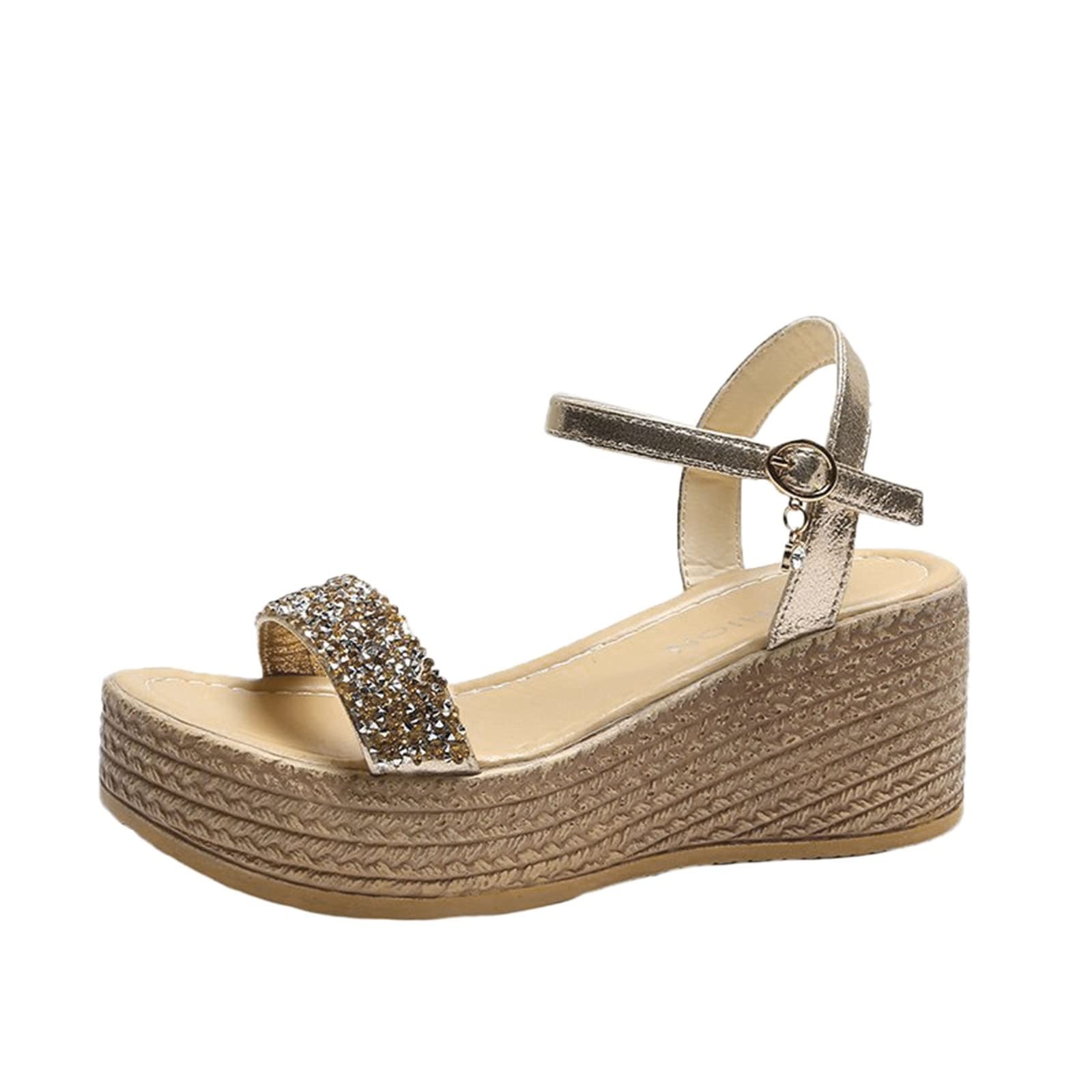 Stylish Rhinestone Platform Sandals for Women - Fashion Wedge Heel with Buckle Design - Perfect for Summer Outings, Beach Vacations & Casual Wear