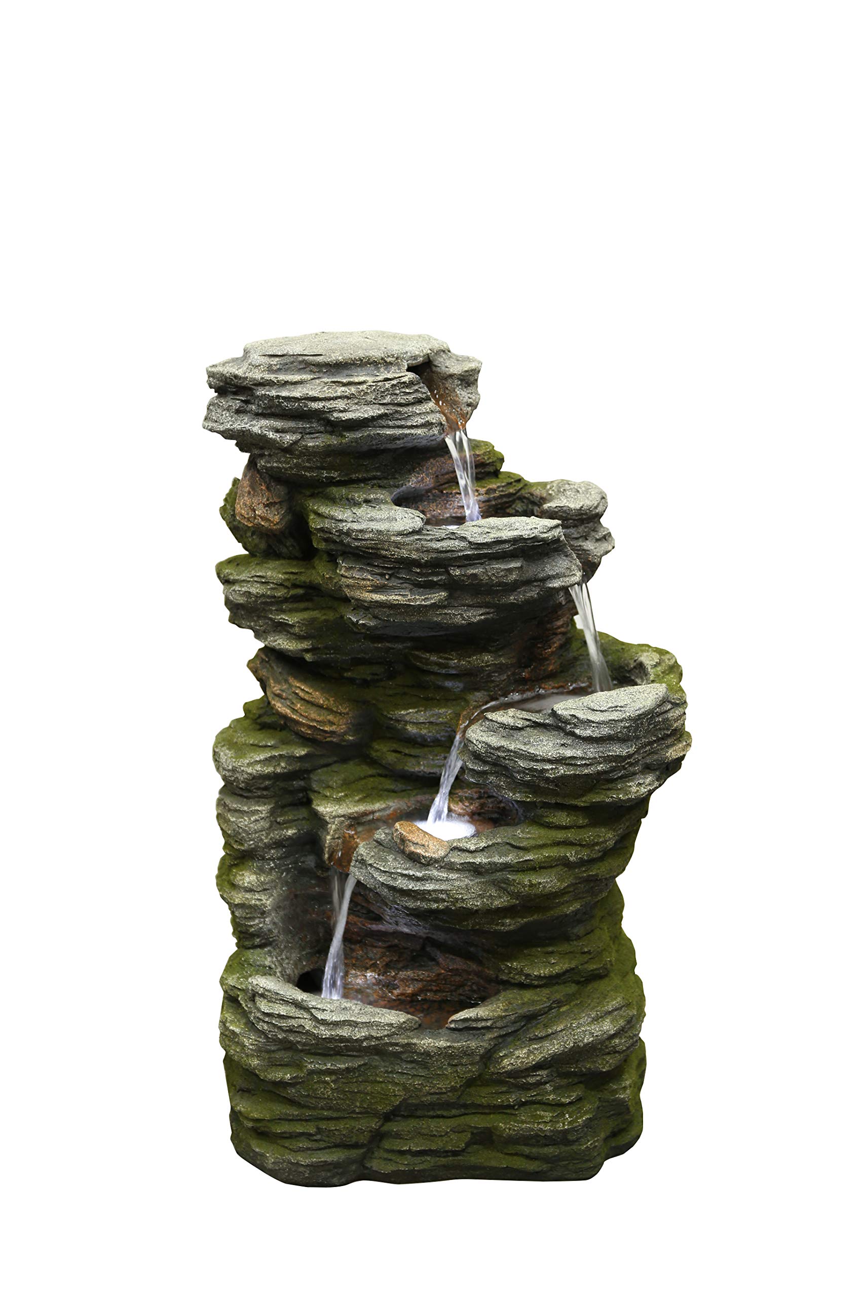 Multilevel Stone Fountain with 3 Cool White LED Lights - Perfect for Garden, Patio, and Outdoor Decor