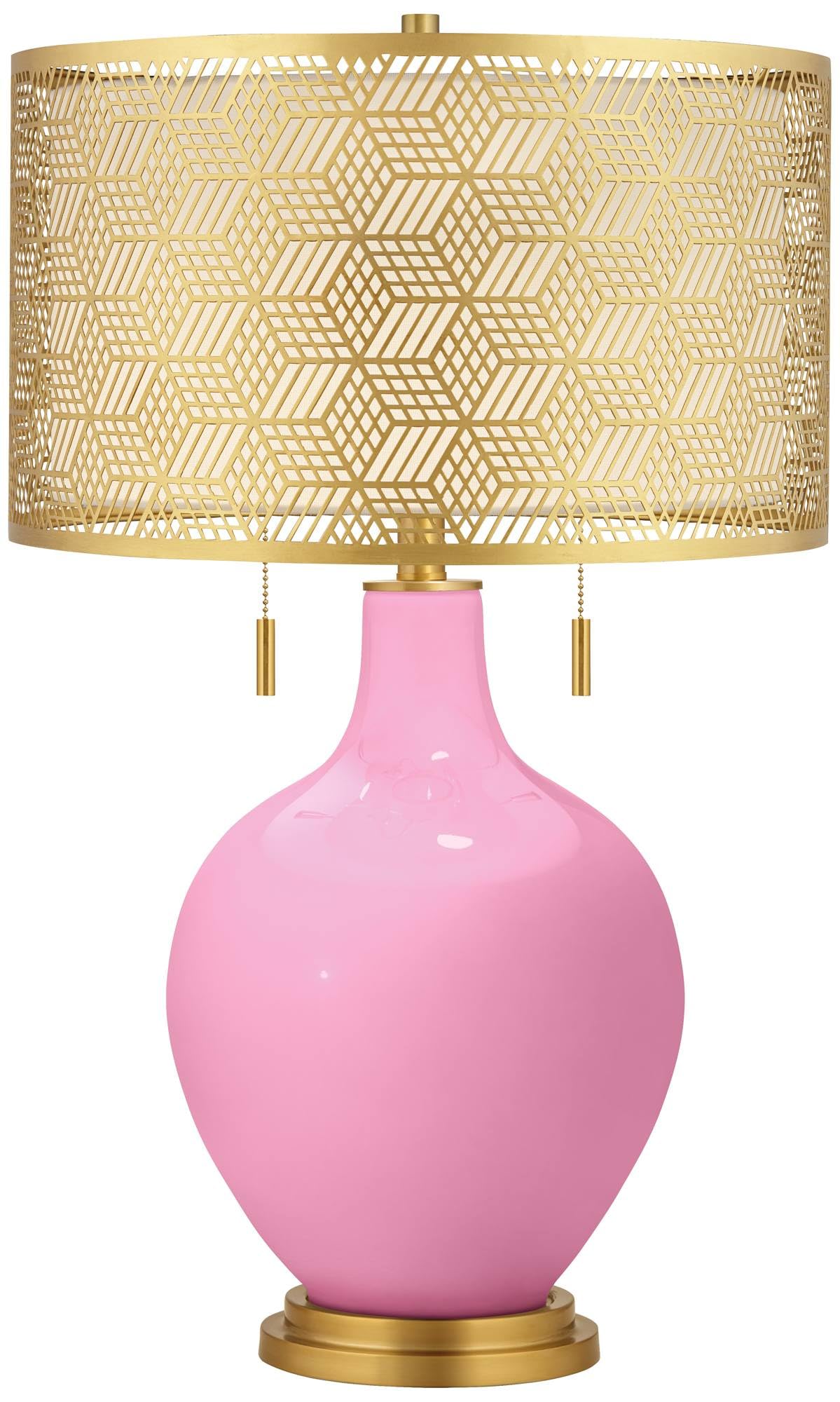 Vintage Toby Brass Table Lamp with Candy Pink Metal Shade - Classic Home Decor Lighting for Bedroom, Living Room & Office