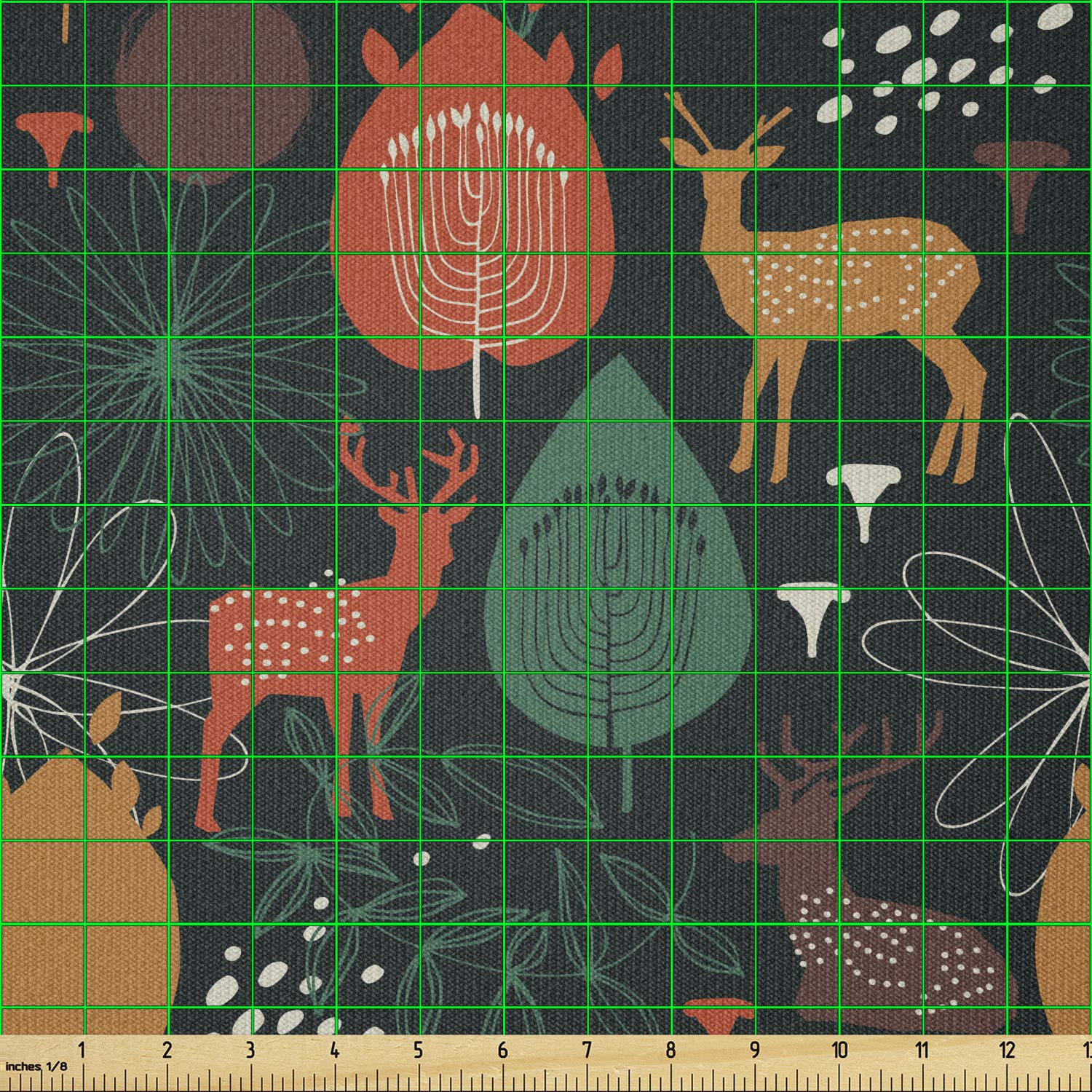 Ambesonne Autumn Fabric by The Yard - Wild Forest Gazelle Deer Fall Leaves Pattern Stretch Knit Fabric for Clothing, Sewing & Crafts (10 Yards, Amber Jade Green) | Perfect for DIY Dresses, Scarves, Home Decor & Seasonal Projects
