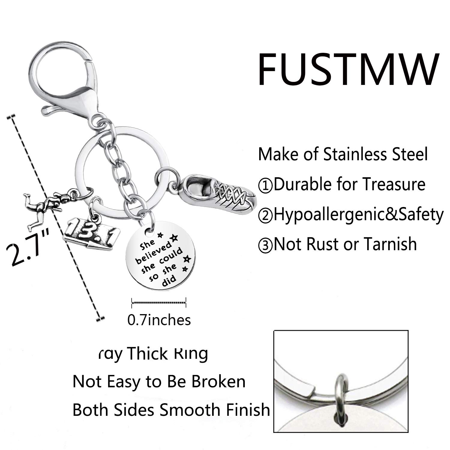 FUSTMW Marathon Runner Keychain - Inspirational Running Jewelry Gift for Marathoners, Athletes & Fitness Enthusiasts - Perfect for Race Day, Training Motivation & Sports Appreciation Gifts