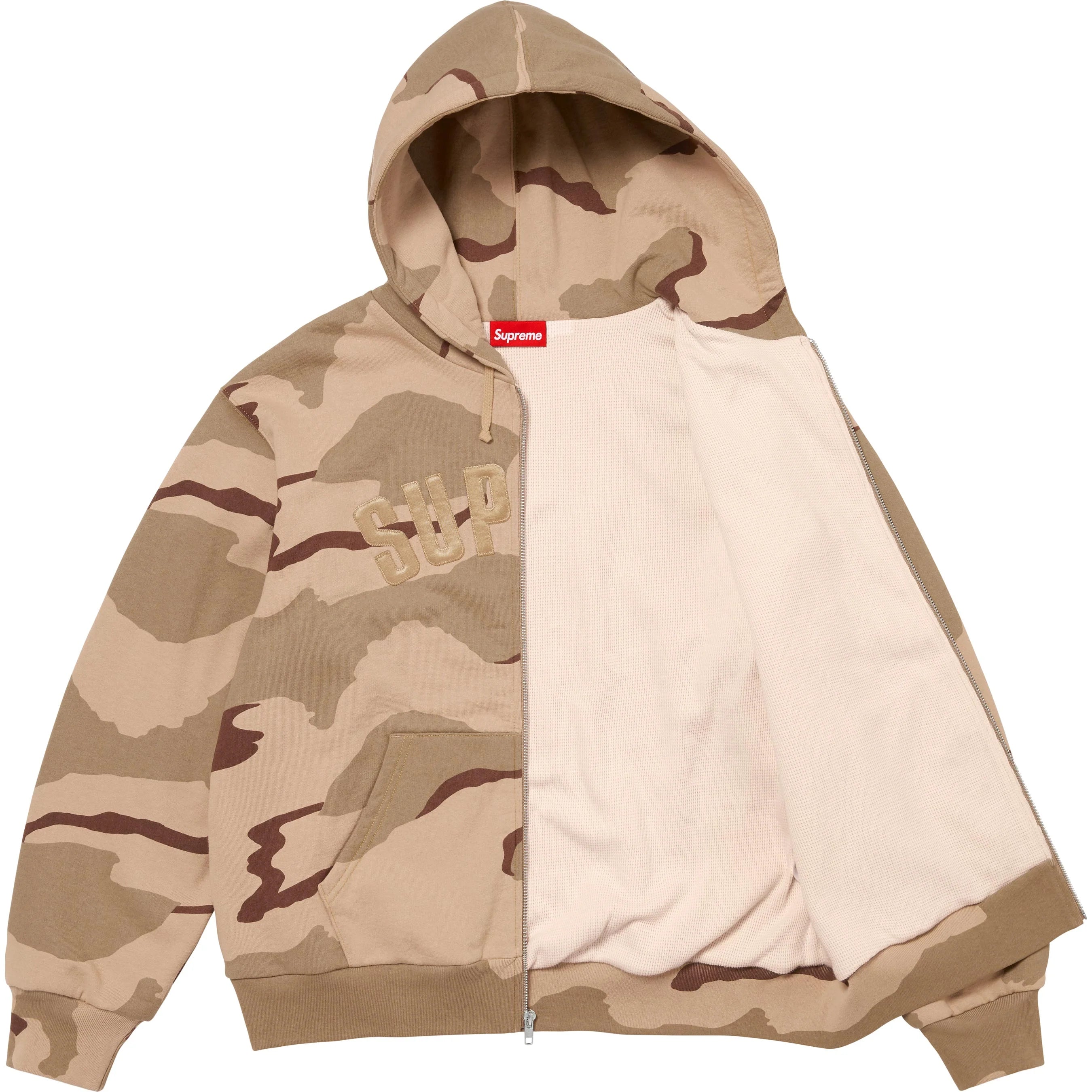 Supreme Arc Thermal Lined Zip Up Hooded Sweatshirt - Desert Camo Print Fleece Jacket for Men | Winter Warm Streetwear & Outdoor Activities