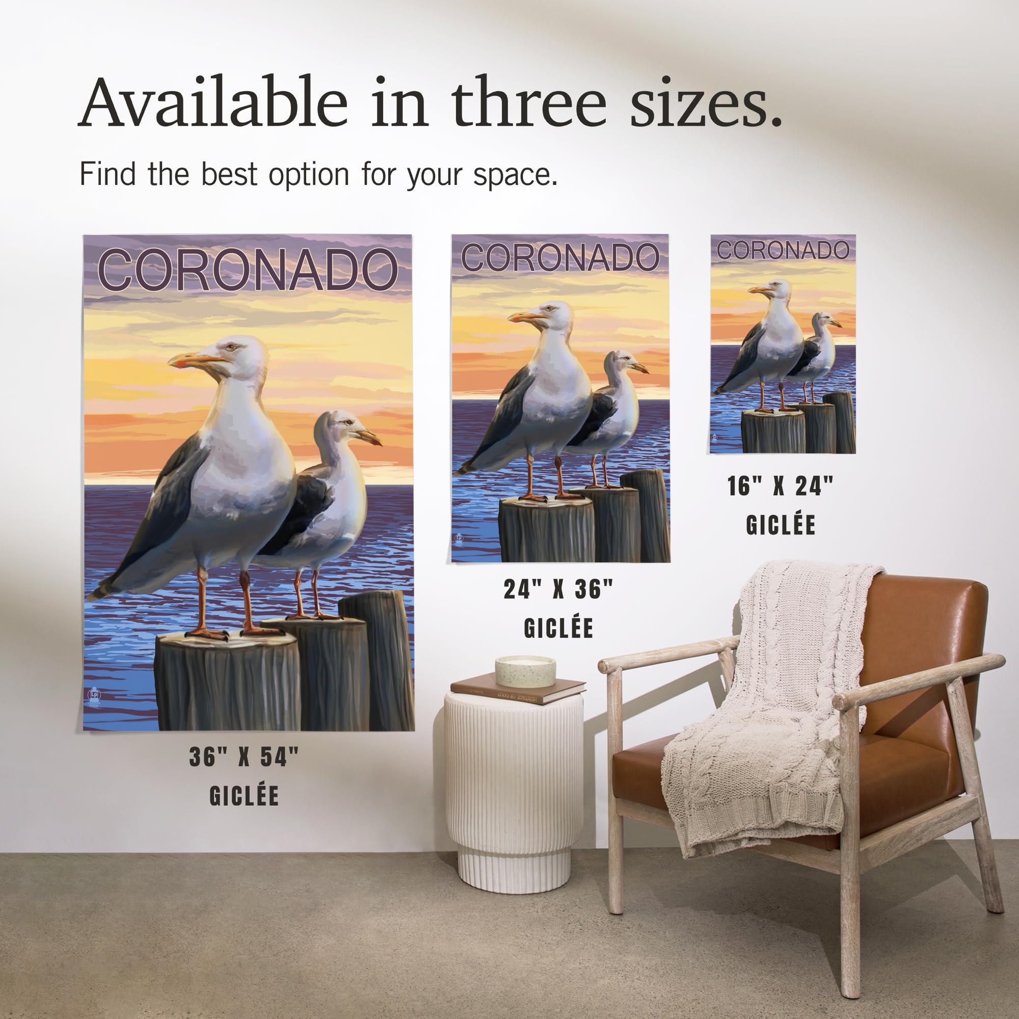 Lantern Press 16x24 Inch Giclee Print - Coronado California Coastal Seagull Artwork | Premium Wall Decor for Living Room, Bedroom & Office