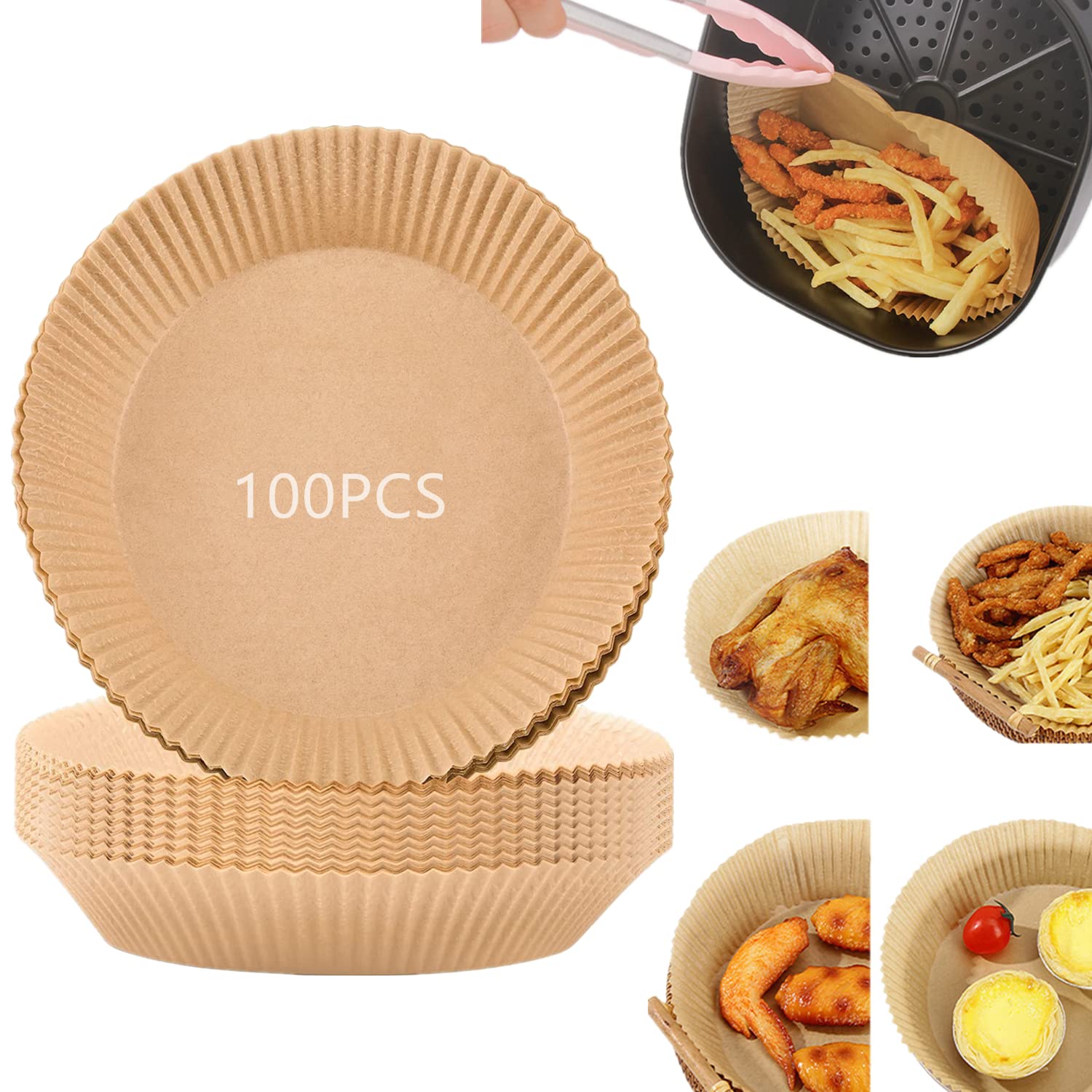 **SLOVEG 100-Pack Air Fryer Disposable Paper Liners - Non-Stick, Oil & Waterproof, Food-Grade Parchment Paper for Baking, Roasting, Microwaving & Frying | Perfect for Air Fryer, Microwave & Oven Use**
