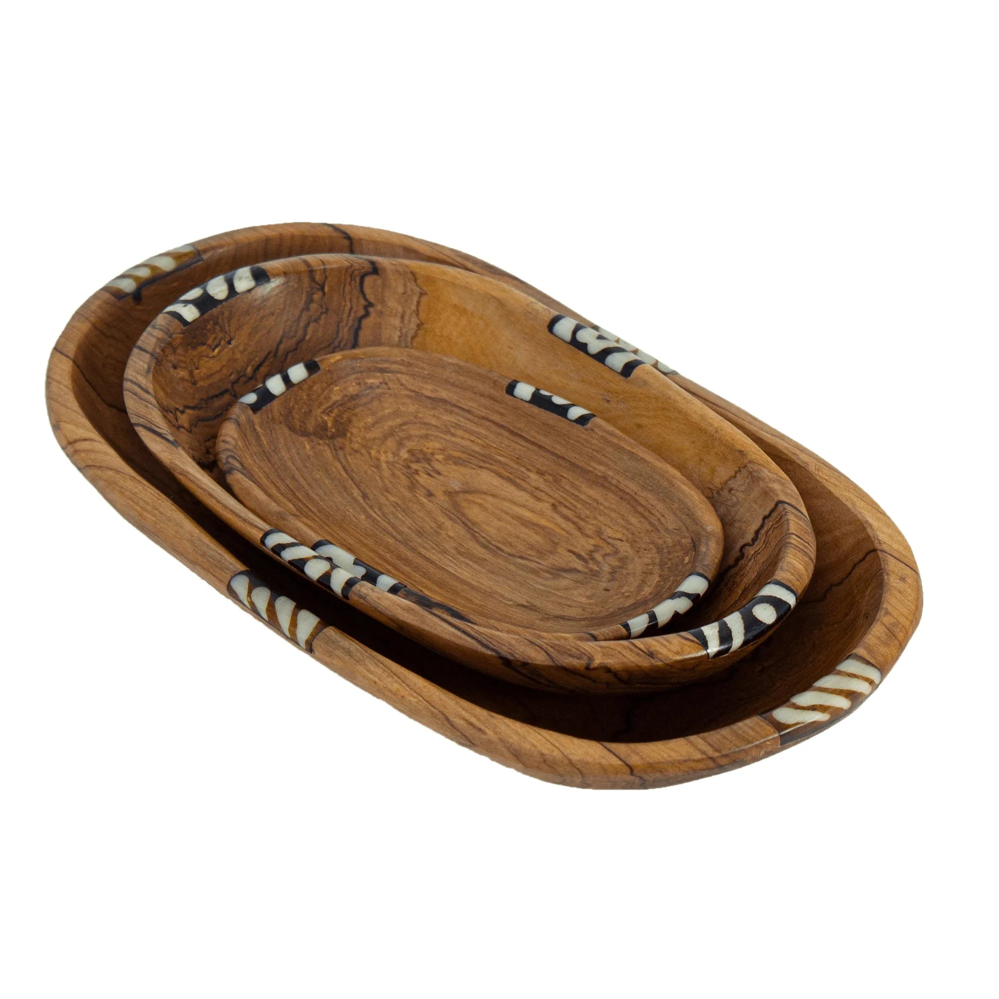 Premium Nesting Oval Olive Wood Bowls Set of 3 - Handcrafted Sustainable Kitchenware for Serving, Salad, Snacks & Home Decor