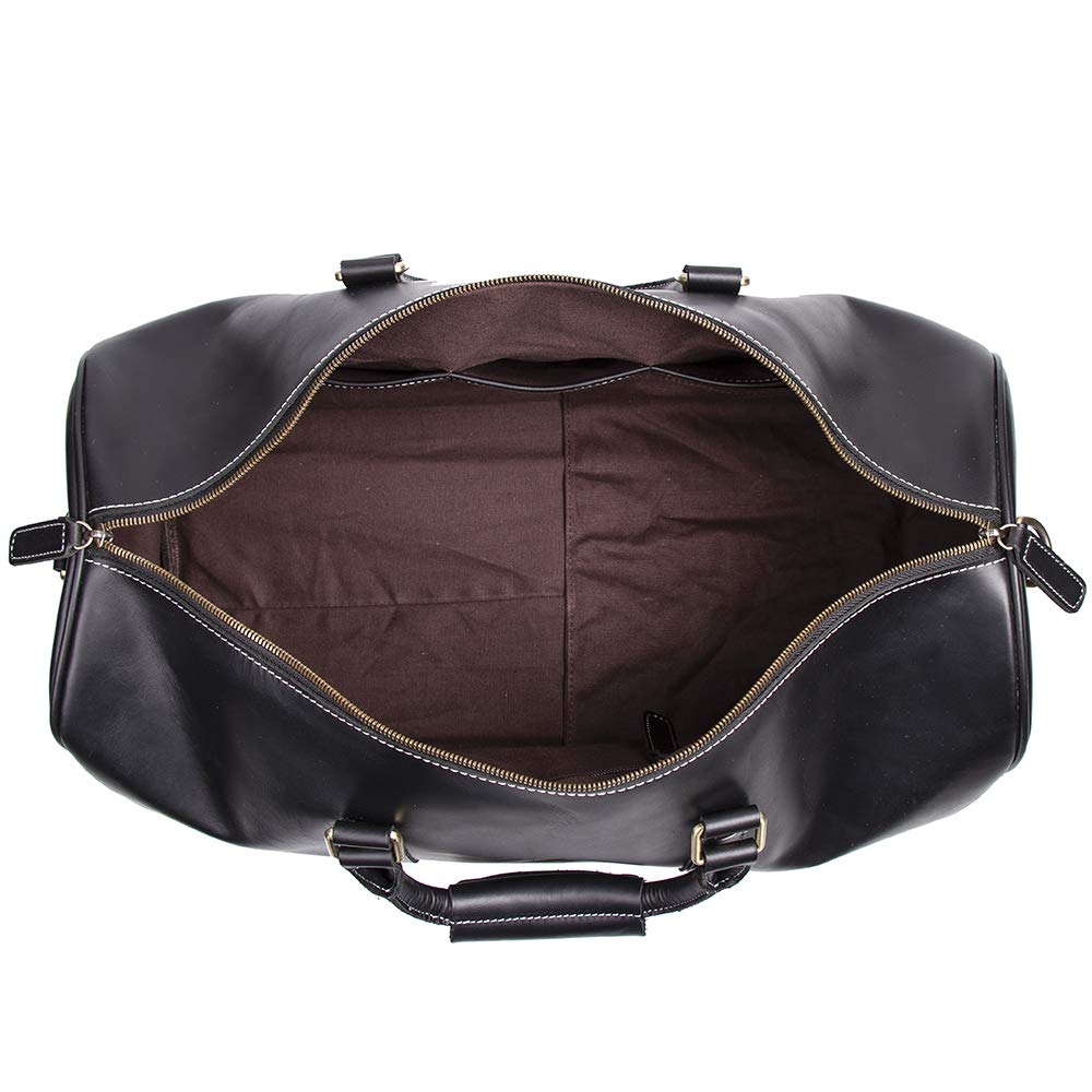 Premium Genuine Leather Travel Duffle Bag for Men - Vintage Retro Carry-On Hand Luggage (Black) - Ideal for Business Trips, Gym, Weekend Getaways & Airplane Travel