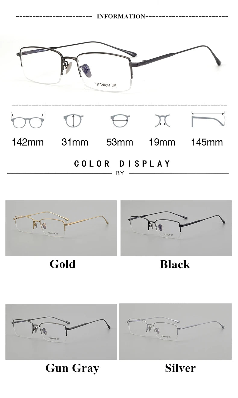 Stylish Unisex Black Semi-Rimmed Square Oval Titanium Eyeglasses Frame - Lightweight & Durable for Work, Reading & Fashion | Model 195145