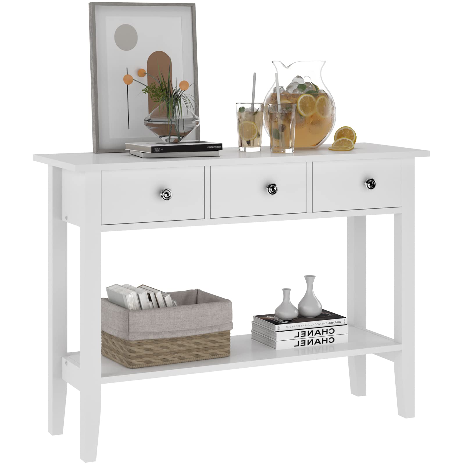 DlandHome White Console Sofa Table - 39.4 Inch Narrow Entryway Table with 3 Drawers & Storage Shelf, Hall Rack for Living Room, Foyer & Home Decor | Perfect for Small Spaces, Behind Sofa or Entryway Organization