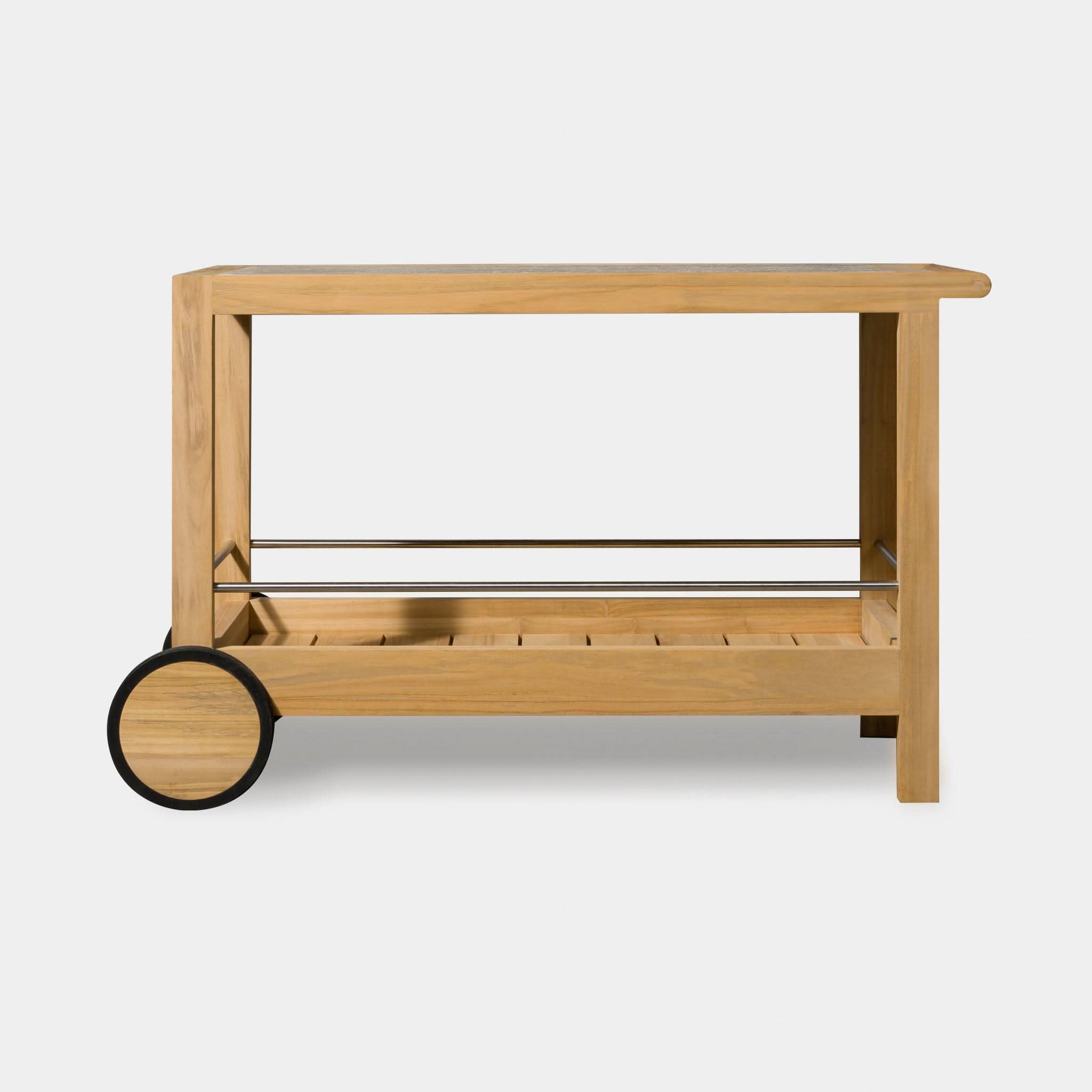 Premium Teak Wood Bar Cart with Stone Top - Outdoor & Indoor Rolling Serving Cart for Drinks, Food, and Entertaining - Perfect for Patio, Garden, Kitchen, or Living Room