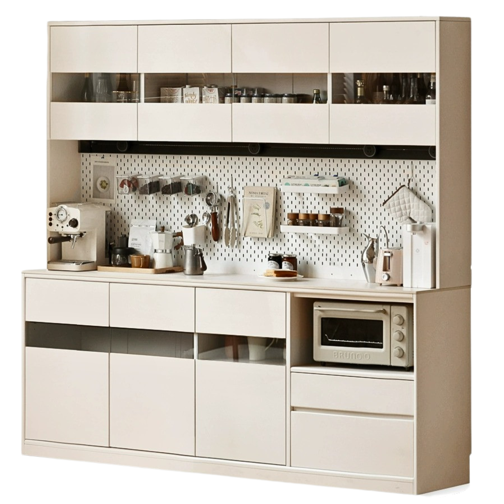 Solid Poplar Wood Wall-Mounted Cream Style Dining Sideboard - Perfect for Small Spaces, Kitchens, and Dining Rooms