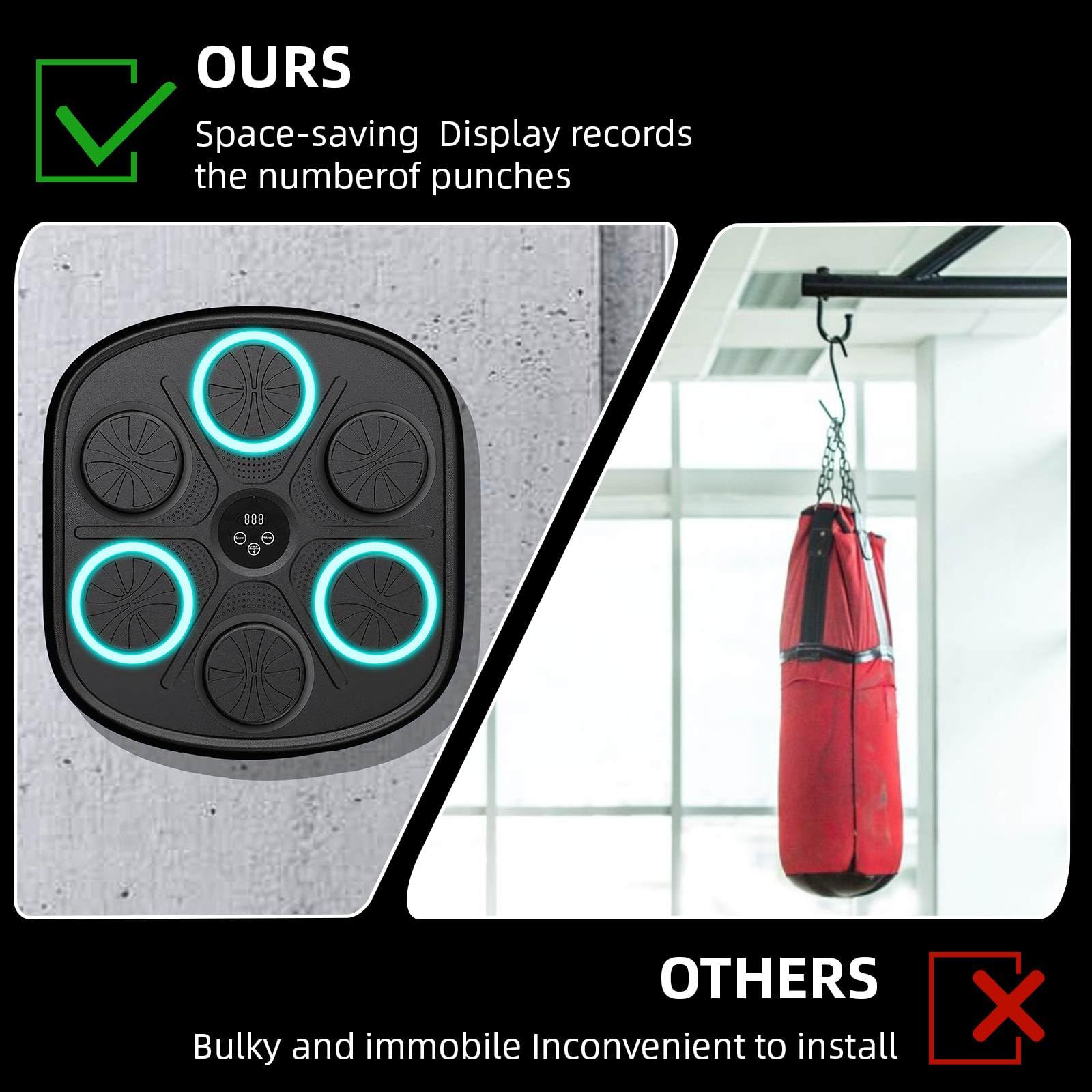 Bluetooth LED Musical Boxing Machine with Smart Technology - Wall Mounted Punching Bag for Adults & Kids - Home Fitness & Stress Relief Equipment for Boxing Training & Fun Workouts