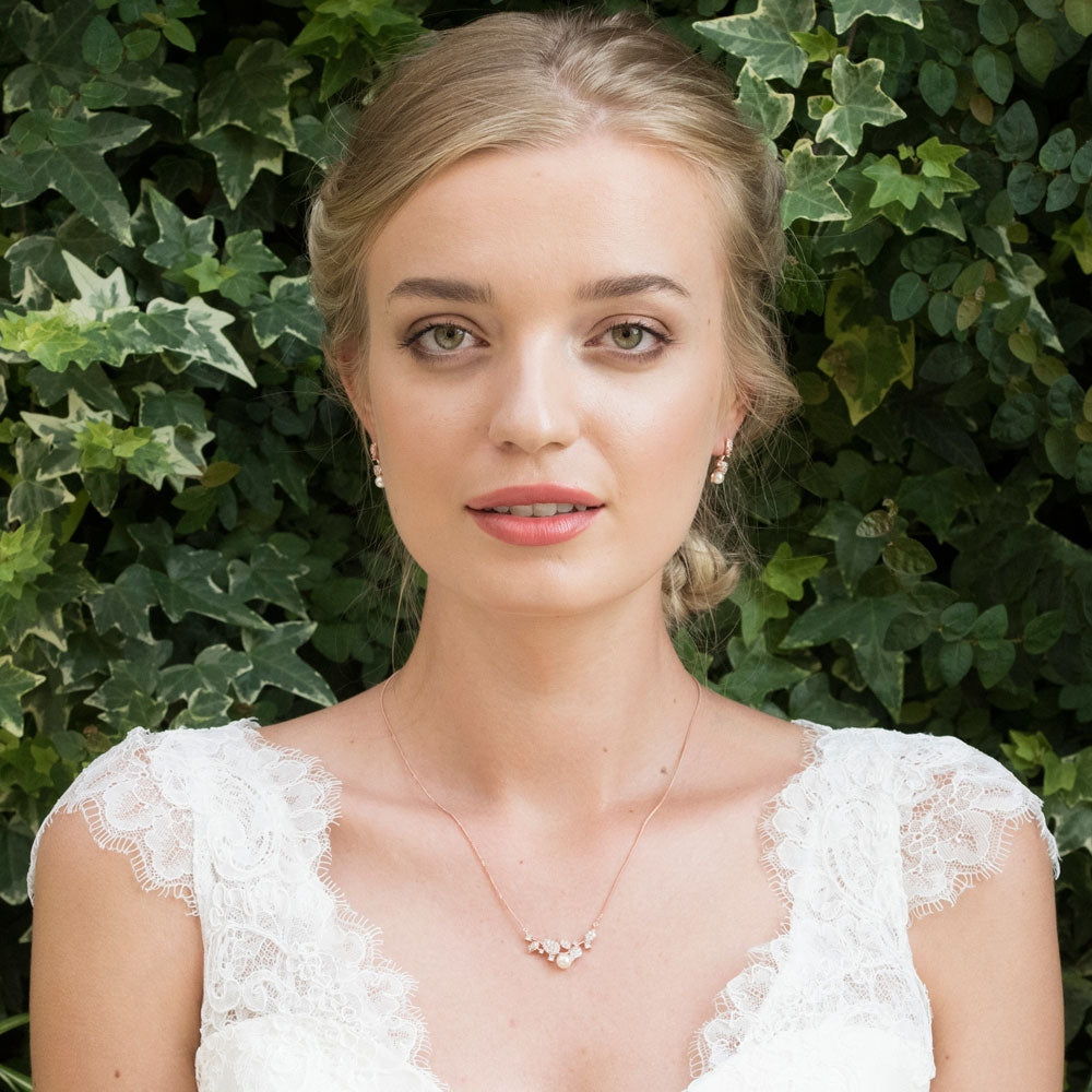 Aphrodite Rose Gold Pearl & Crystal Necklace for Women - Elegant Bridal Jewelry, Wedding Gift, Party Accessory