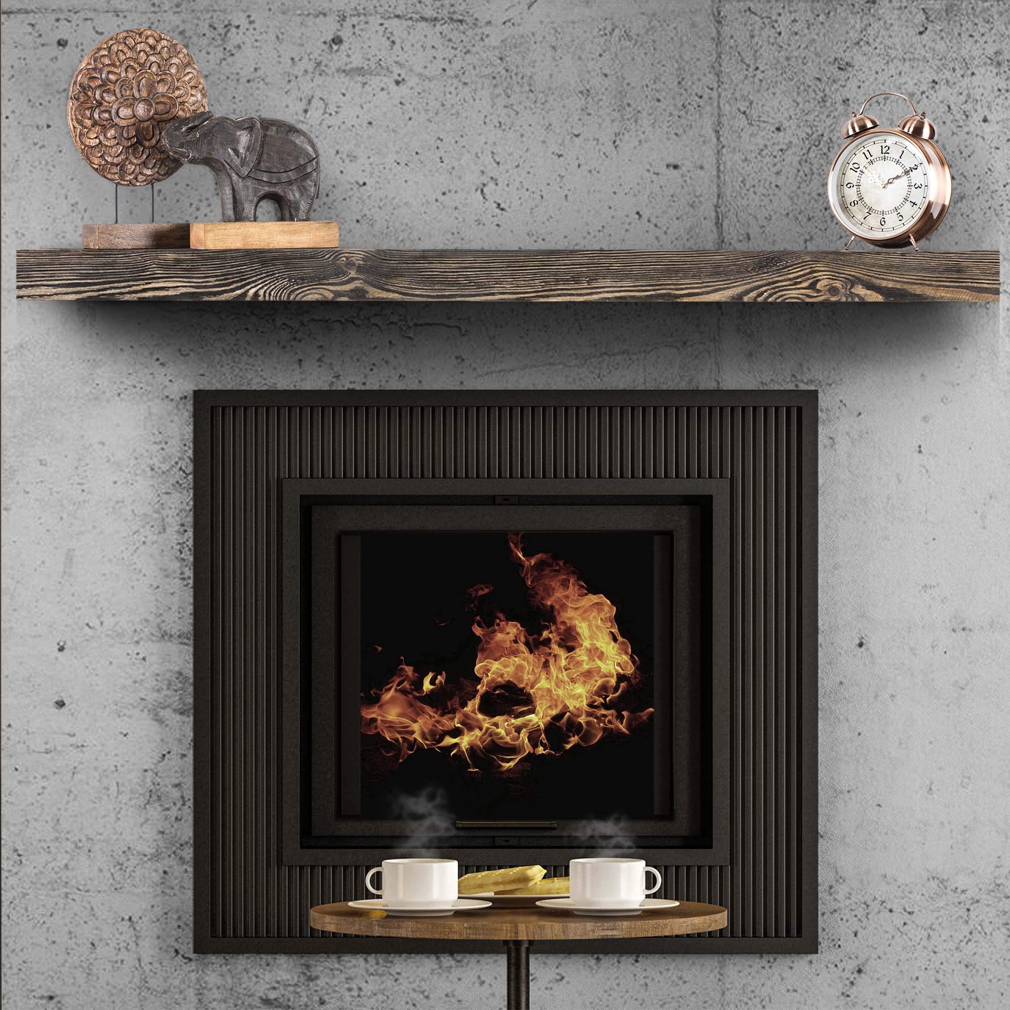 BoscoMondo 48 Inch Rustic Solid Pine Wood Fireplace Mantel Shelf - Heavy Duty Floating Wall Mounted Shelf for Farmhouse, Kitchen & Living Room Decor - Black Finish with Invisible Bracket - Perfect for Displaying Photos, Plants & Home Decor Items