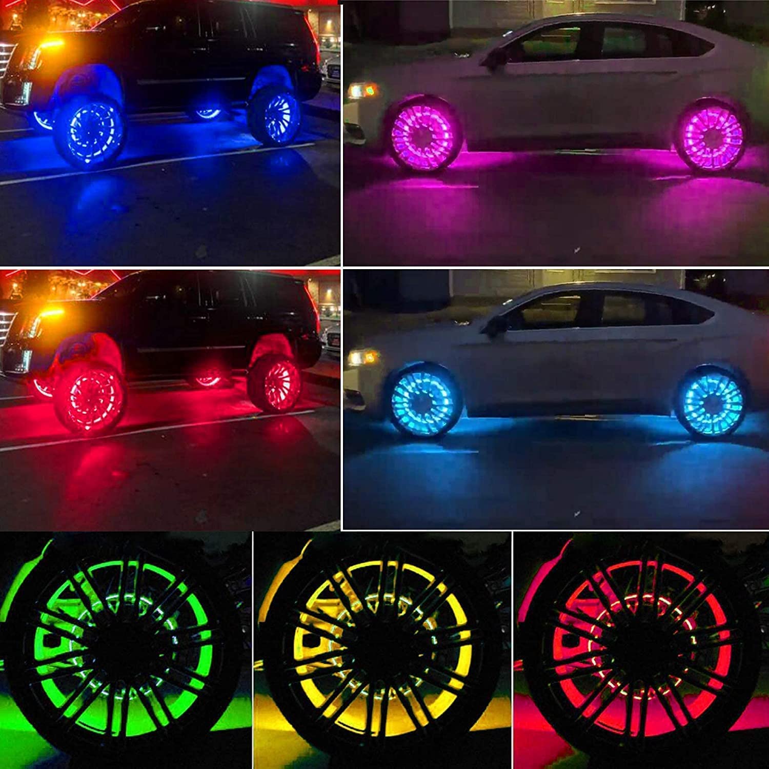 4Pcs 15.5in RGBW Wheel Ring Lights with Braking Function - IP68 Waterproof RGB + White LED Wheel Well Lights, Rim Lights, Tire Lights - APP & RF Remote Control for Truck, Car, SUV, Pickup - Perfect for Off-Roading, Car Shows & Night Driving