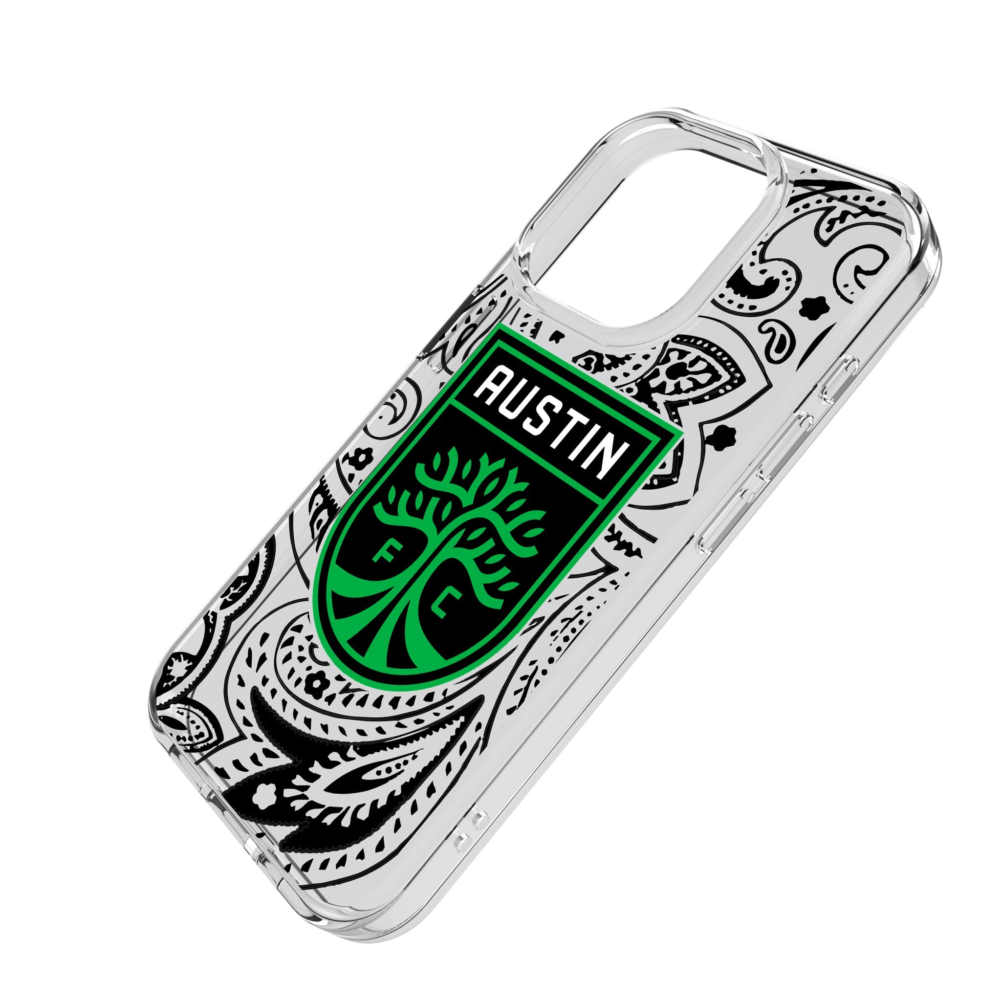 Austin FC Paisley Clear Phone Case for Apple iPhone 14/13/12/11 Pro Max - Slim Protective Cover with Team Logo - Perfect for Soccer Fans & Game Days