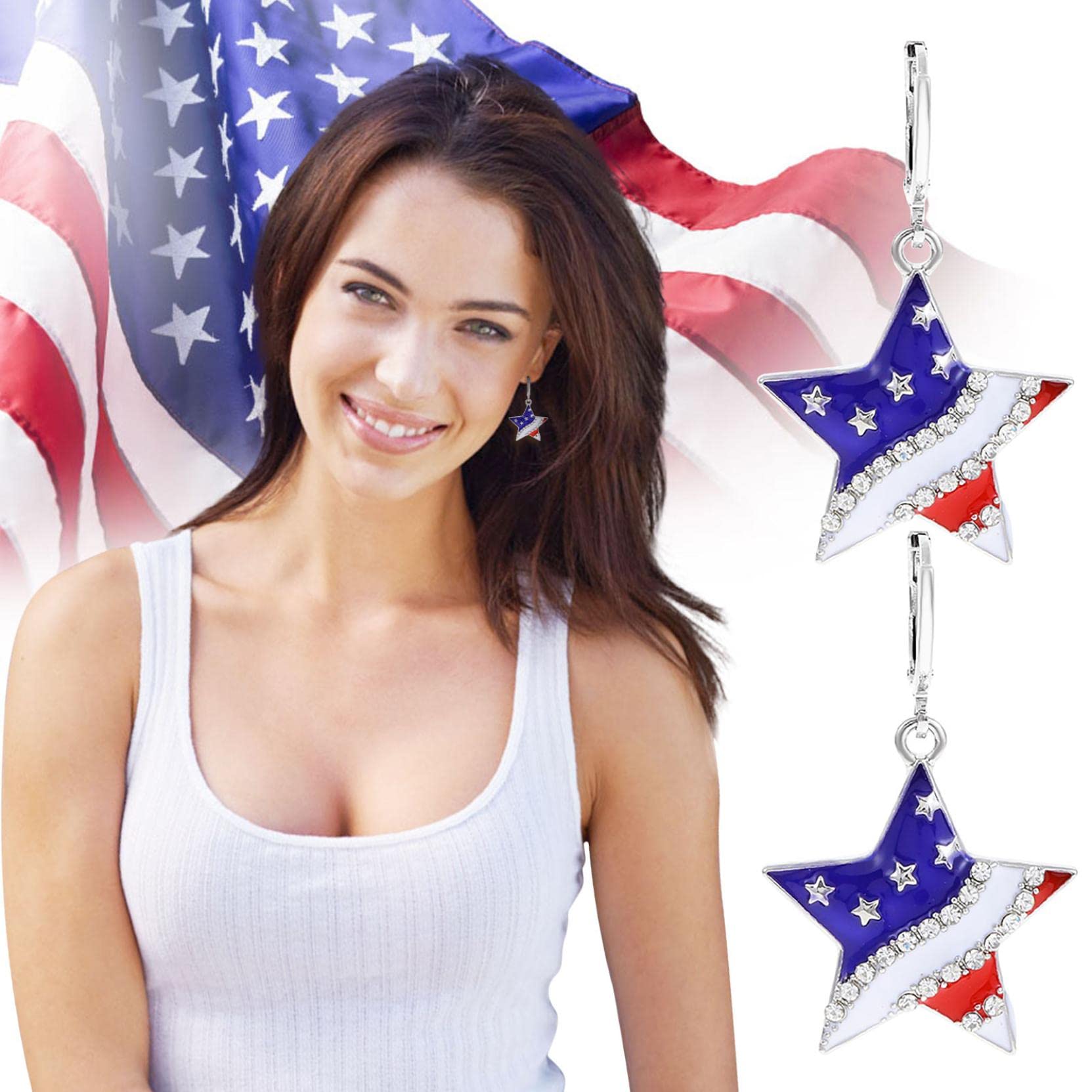 LZLZ Patriotic American Flag Earrings for Women - Red White Blue USA Independence Day Hook Dangle Earrings | Perfect for 4th of July Celebrations, Memorial Day, Veterans Day & Patriotic Events