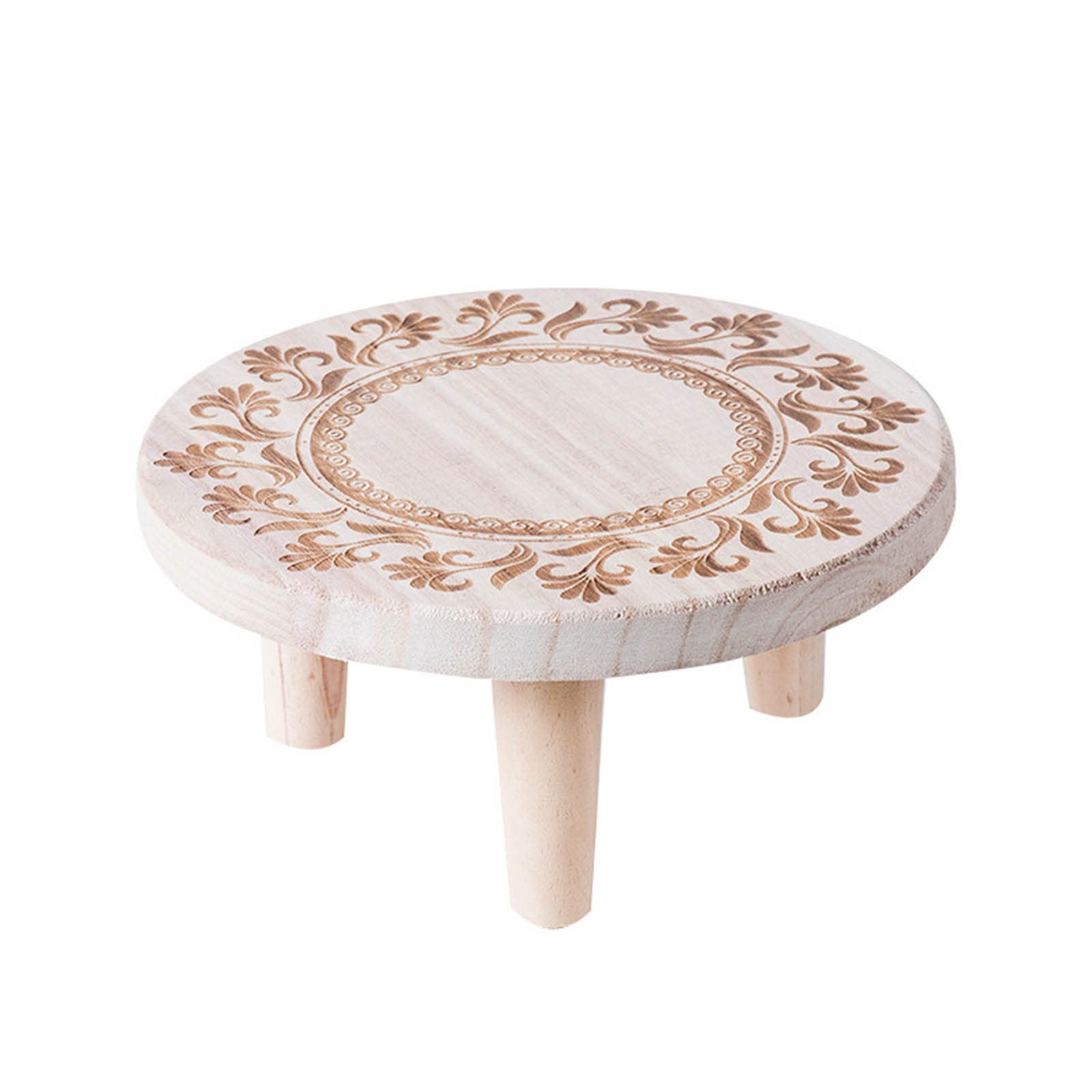 Vintage Mini Wooden Stool Display Rack - Round Wooden Plant Stand for Flower Pots | Indoor & Outdoor Decorative Stool with Natural Wood Grain | Perfect for Home, Garden, Patio, and Balcony Decor