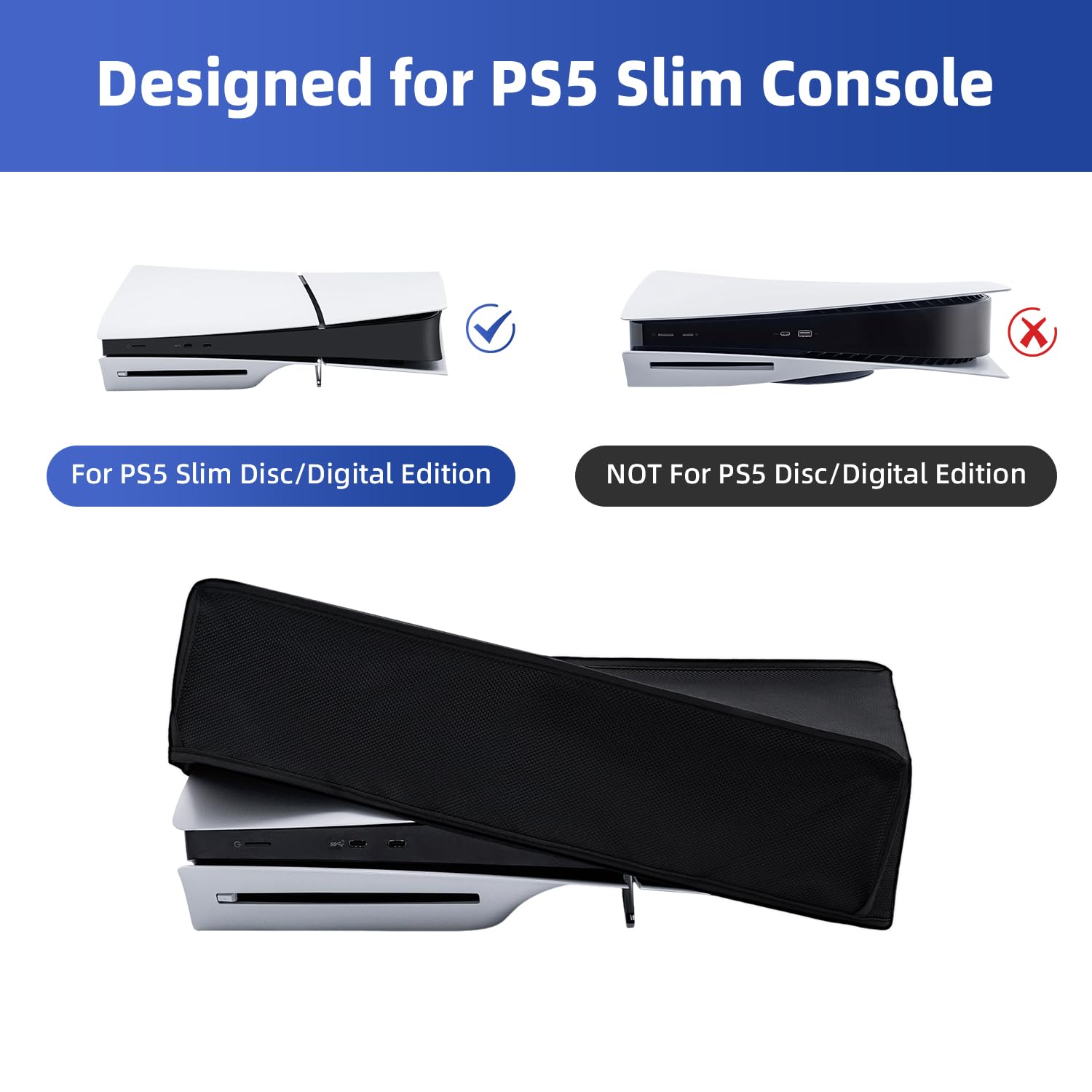 Tolesum Scratch-Resistant & Waterproof PS5 Slim Digital Edition & Disc Console Protective Cover - Horizontal, Black - Perfect for Gaming Setups & Travel Protection