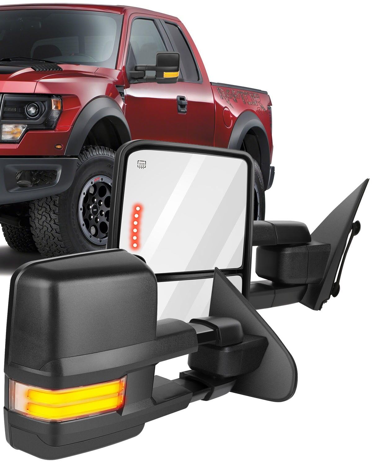 ECCPP Power Heated Towing Mirrors for Chevy Silverado & GMC Sierra 2014-2018 - Black Housing with Running Lights, Reverse Light & Turn Signal - Perfect for Towing Trailers, Boats & Campers