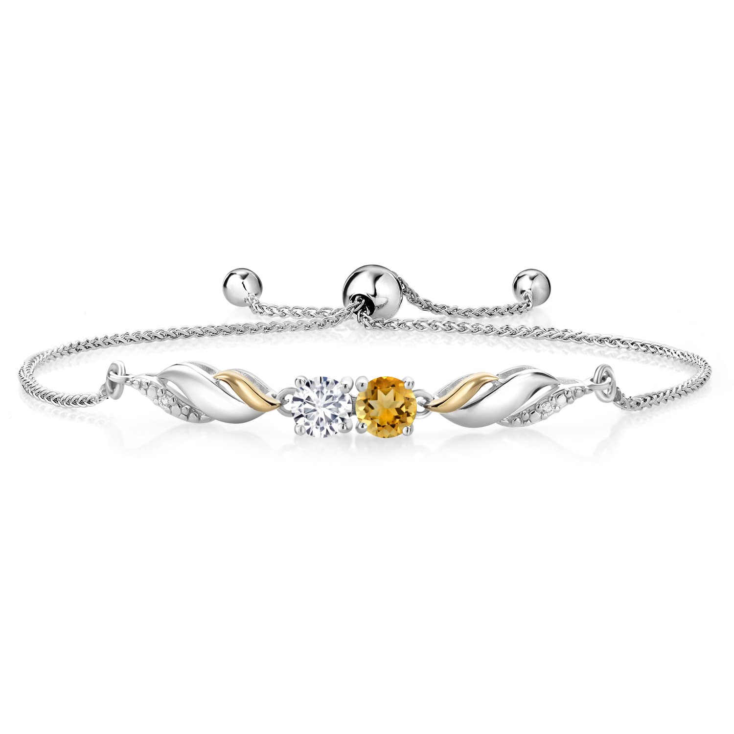 1.24Ct Yellow Citrine & Lab Diamond 925 Silver Bracelet for Women - Elegant Party Jewelry