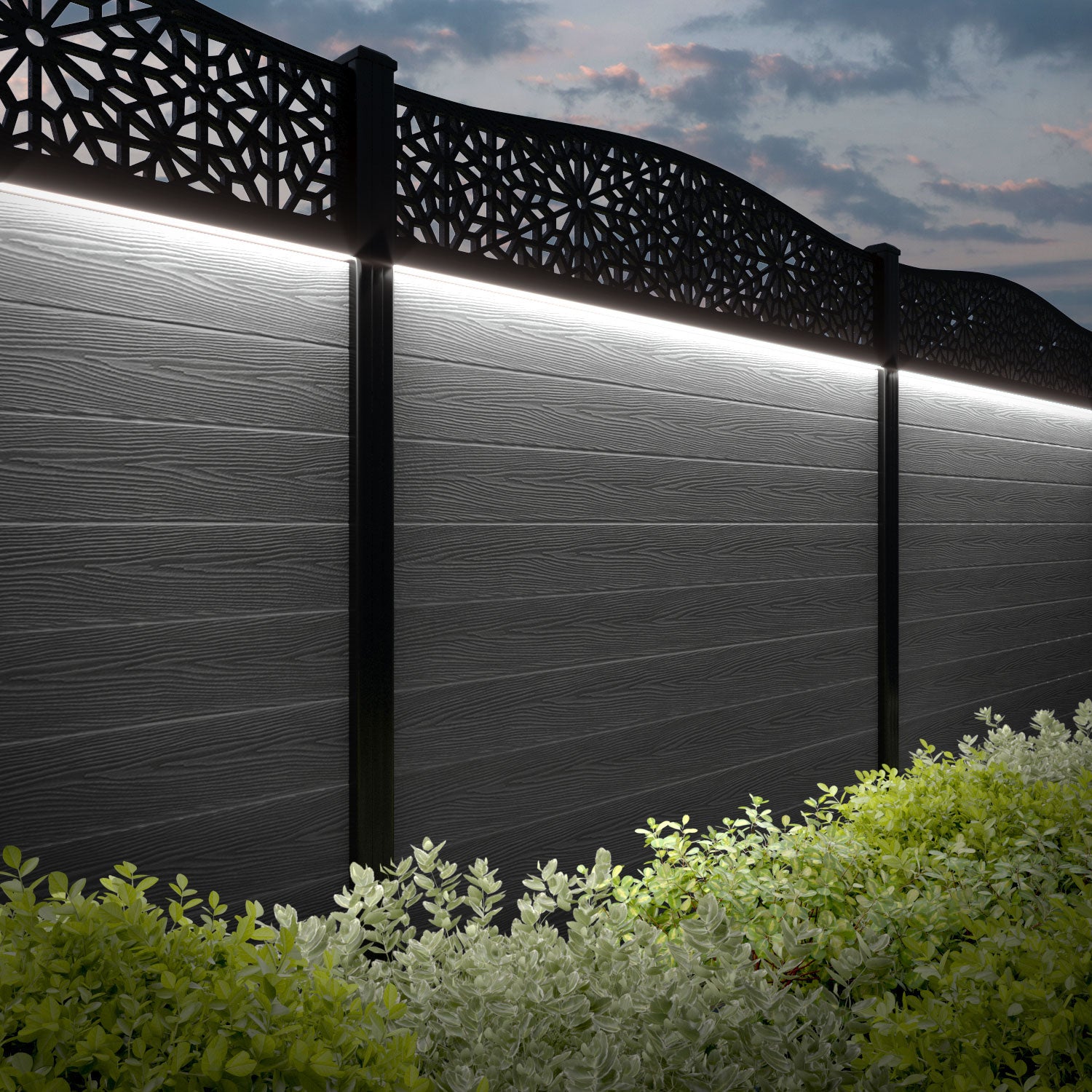 Classic Alnara Curved Top Fence Panel - Mid Grey Aluminum Privacy Fence with Sturdy Posts | Perfect for Backyard, Garden, and Patio Security & Decoration